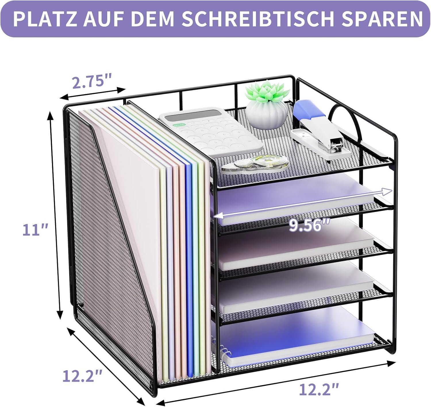 Desk Organizers, 5-Tier Paper Letter Tray Organizer with File Holder, Mesh File Organizer, Desktop Organizers and Storage for Desk Accessories Office Supplies, Black - Image 2