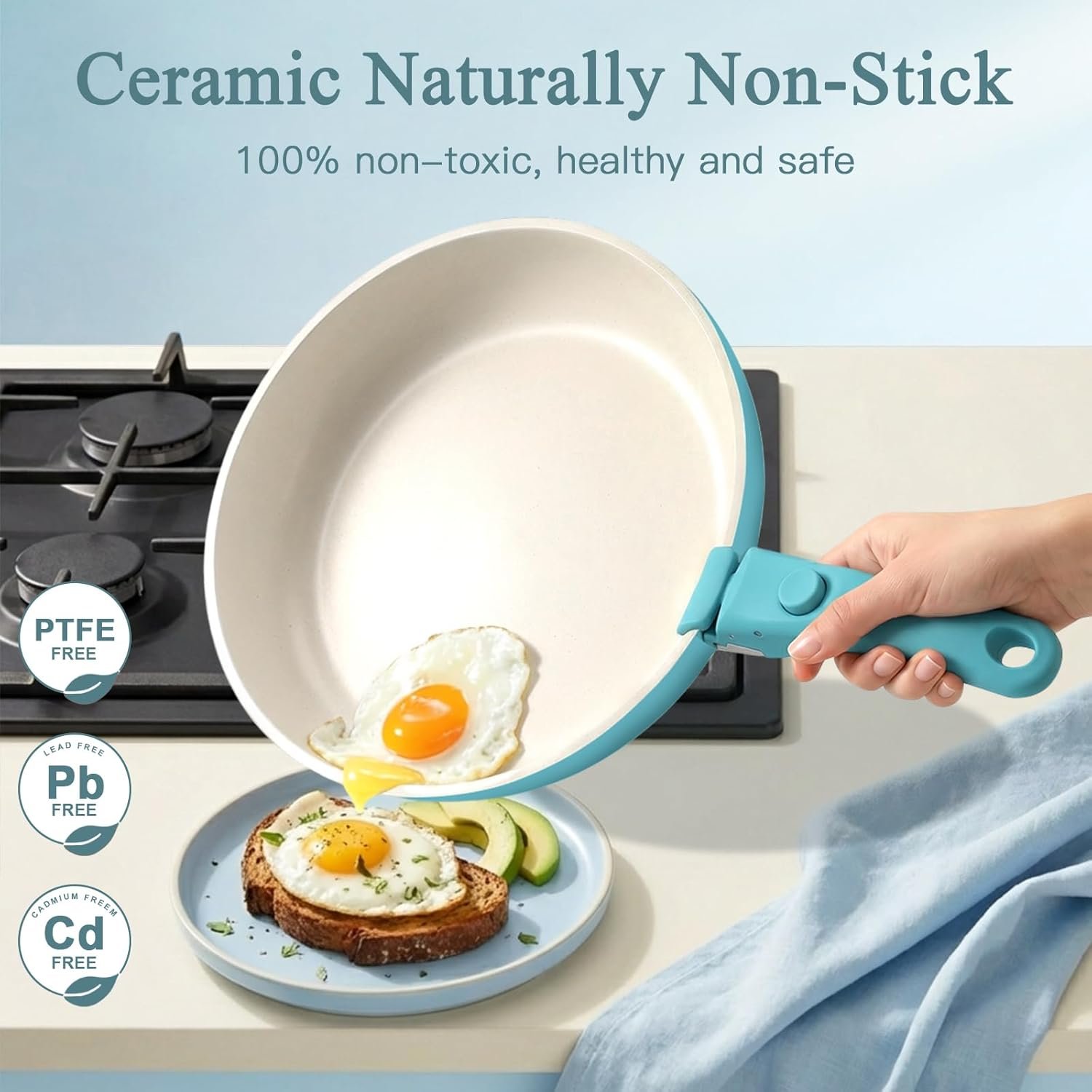 GiPP 11Pcs Pots and Pans Set with Detachable Handle, Pans Set with Ceramic Non-Stick Coating, Induction Stackable Cooking Pots Set, Mobile Cookware Set Ovenproof Safe, Blue Gradient - Image 9