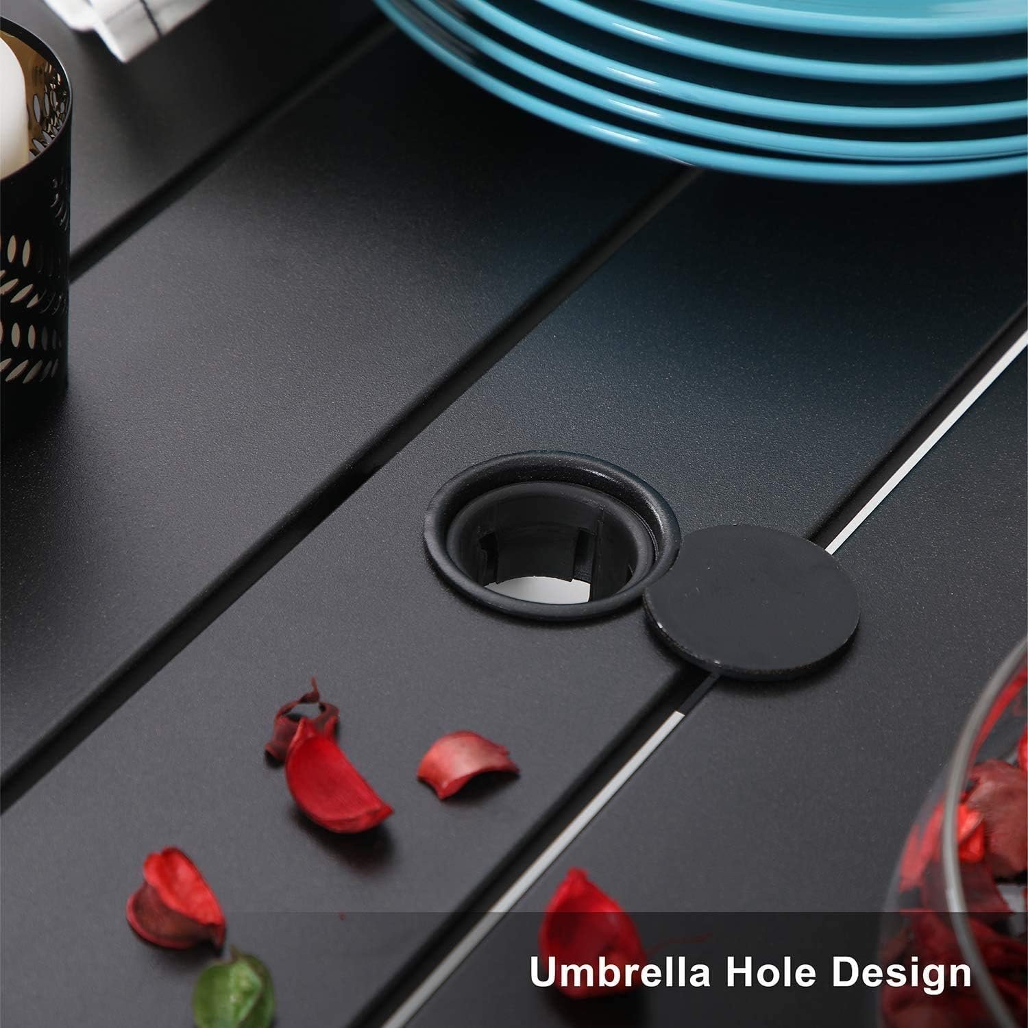 PHIVILLA 4 Seater Garden Dining Table and Chairs Set 4 Patio Set Furniture Metal Garden Table and Aluminum Recliner Chair Black (Black) - Image 6