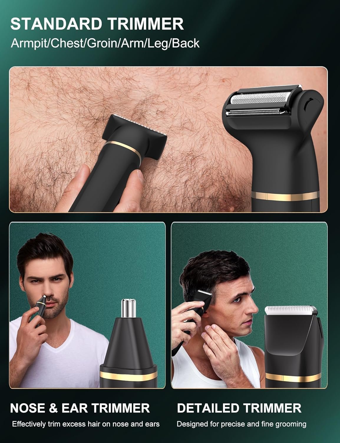 Body Trimmer Men 3 in 1, Pubic & Ball Trimmer Man IPX7 Waterproof, Rechargeable Body Shavers for Men with 2 Combs, Painless Nose Hairs Trimmer for Man,Wet & Dry - Image 3