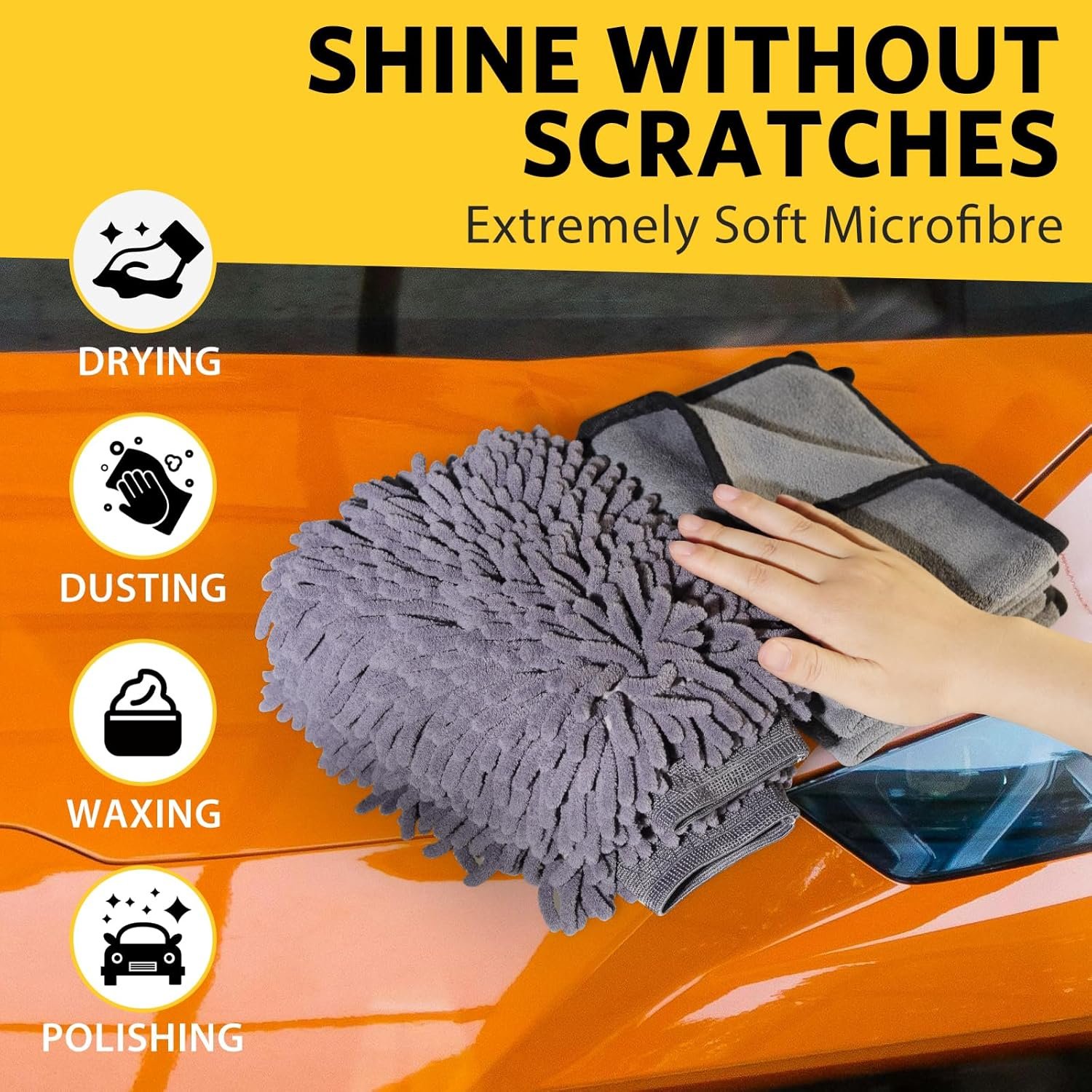 5 Pcs Car Washing Kit with 3x Microfibre Cleaning Cloth and 2er Microfibre Wash Mitt, Dual-Sided Ultra Soft Drying Towels and Gloves for Car Care, Polishing, 600GSM, 40x30cm - Image 5
