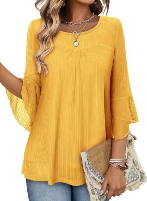 KISSMODA Womens Ruffle 3/4 Sleeve D...