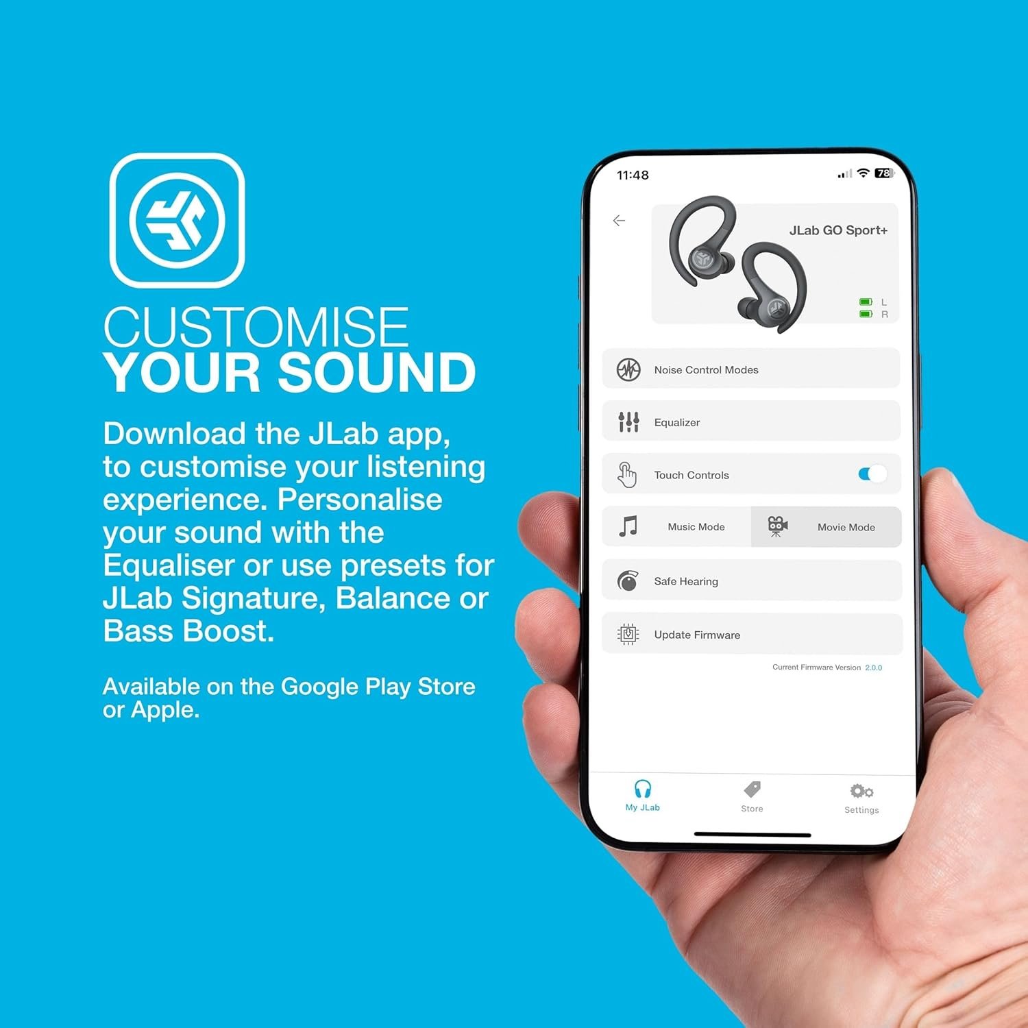 JLab Go Air Sport+ Running Headphones - True Wireless Headphones Bluetooth, Hook Over Ear Earbuds for Sports & Gym, 35+ H Playtime In Ear Buds, IP55 Sweat-Resistant, Be Aware Mode, Graphite - Image 4