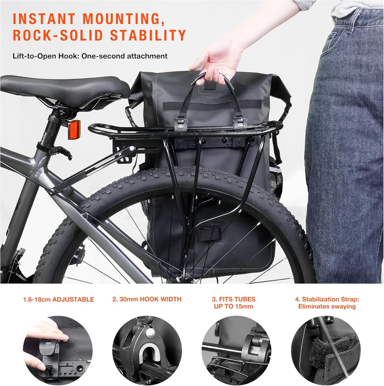 Origem Bike Pannier Bag 32L, 3-in-1 Bicycle Bags for Pannier Rack, Waterproof Reflective Strips Rear Rack Bag Commuter Backpack for Cycling Touring Travelling Commuting - Image 3