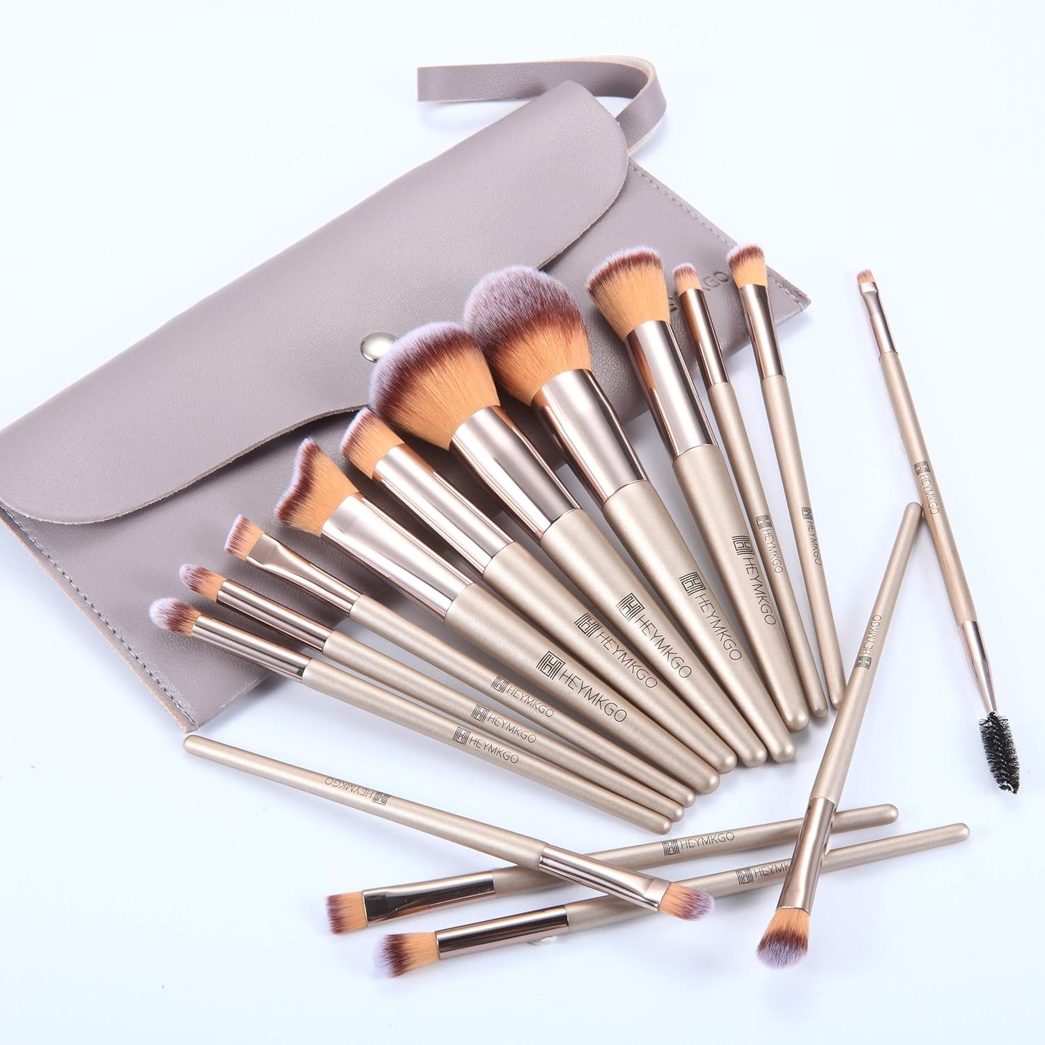 HEYMKGO Makeup Brushes, 15 Pcs Make Up Brushes Set Professional Champagne Gold Makeup Brush Pack, Foundation Blending Powder Blush Concealers Eyeshadow Eyeliner Make-up Brush Kits with Cosmetics Bag - Image 2