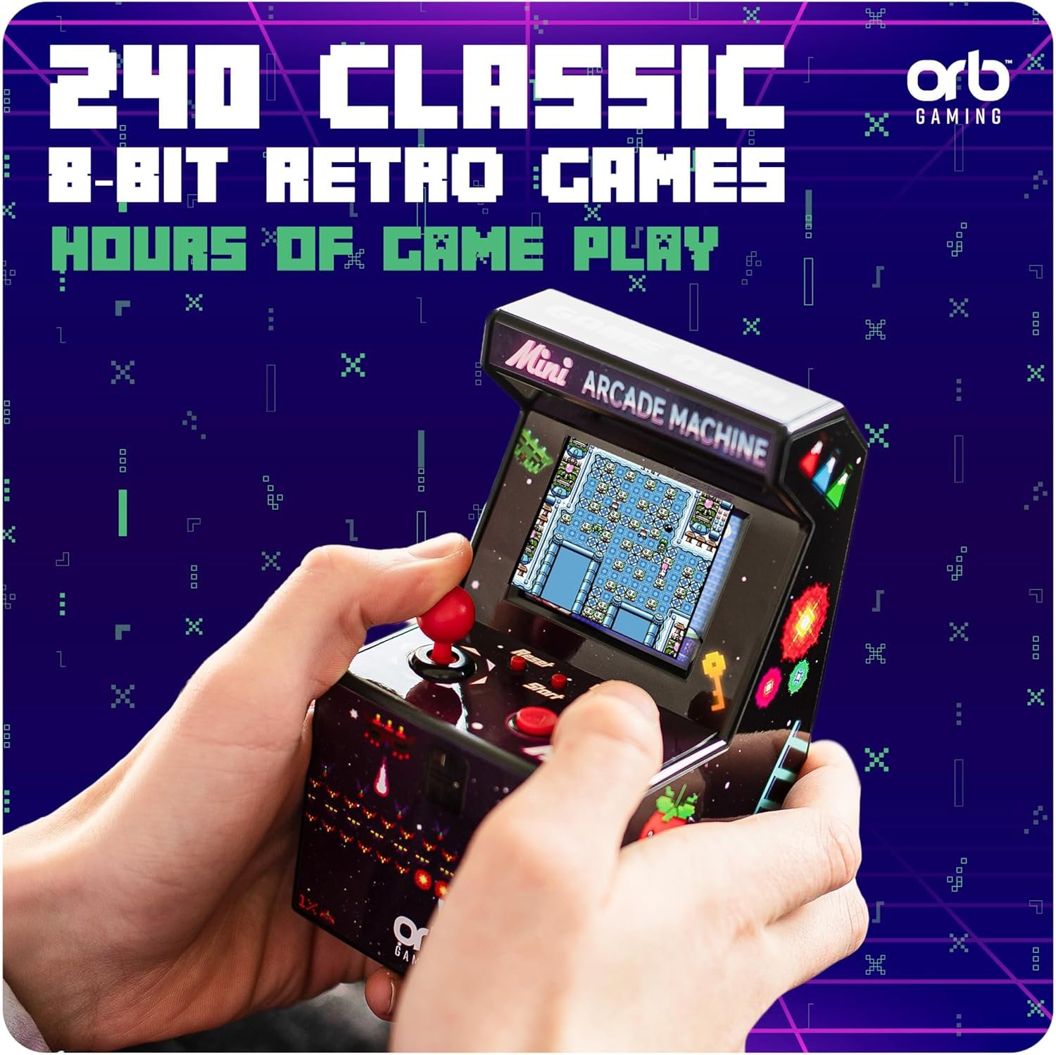 Mini Arcade Machine, 240 Built-In 8-Bit Games, 2.5” Full Colour Screen, 8-Way Joystick, Handheld Retro Games Console – Orb Gaming by ThumbsUp! - Image 2