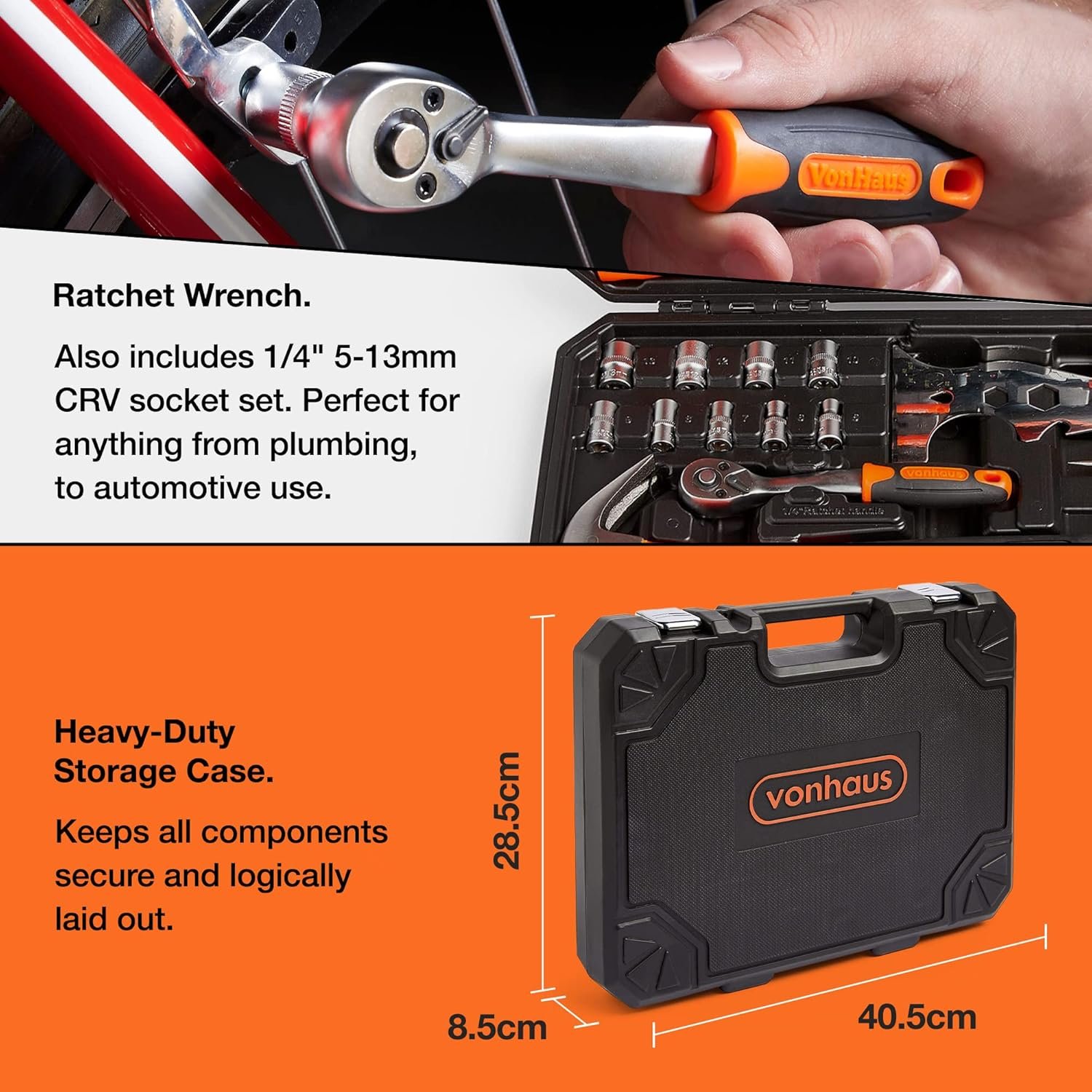 VonHaus Tool Kit - Ultimate 120 pcs Tool Box - Includes Hand Tools, LED Torch, Hex Keys, 3m Tape Measure & More - Comprehensive DIY Kits for Home, Perfect for Beginners - Includes Carry Case - Image 7