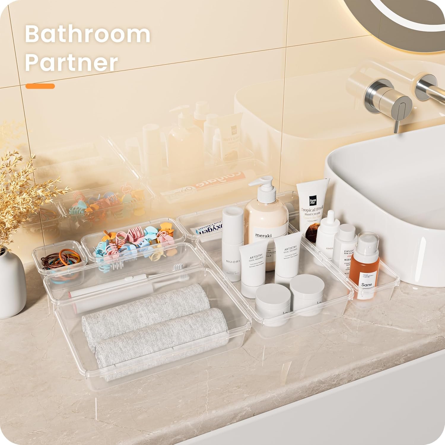 A-LuGei 【Military Grade】 Drawer Organisers, 【4𝗦𝗶𝘇𝗲】 Clear Makeup organiser, 【Holds 88 Items】 Bathroom Organisers and Storage, Plastic Organiser Divider, Cosmetic Tool Trays for Office Vanity - Image 6