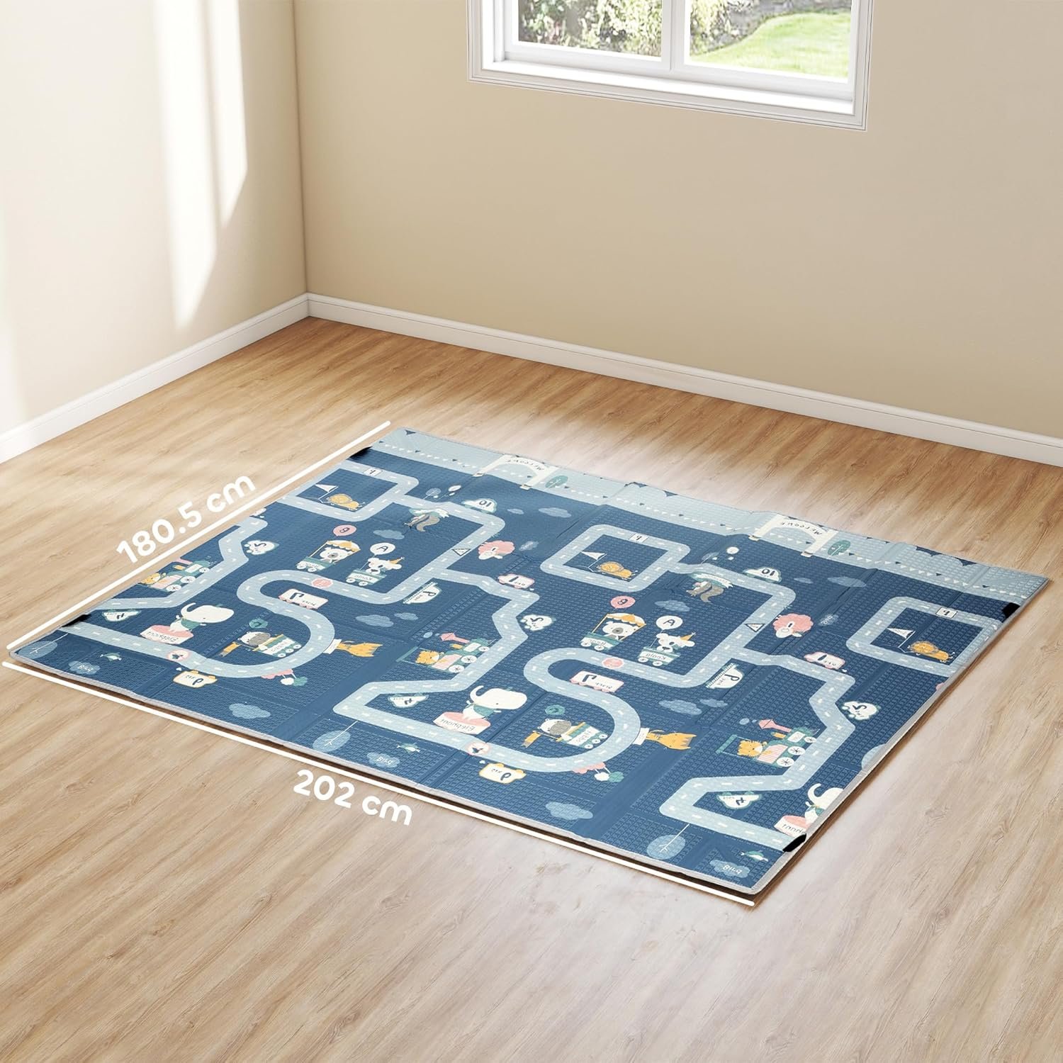 AIYAPLAY Foldable Baby Play Mat Double-Sided, Baby Playpen Floor Mats for Toddlers, Waterproof Large Foam Playmat for Playroom and Nursery, 202 x 180.5cm, Traffic and Grey Diamond Theme - Image 7
