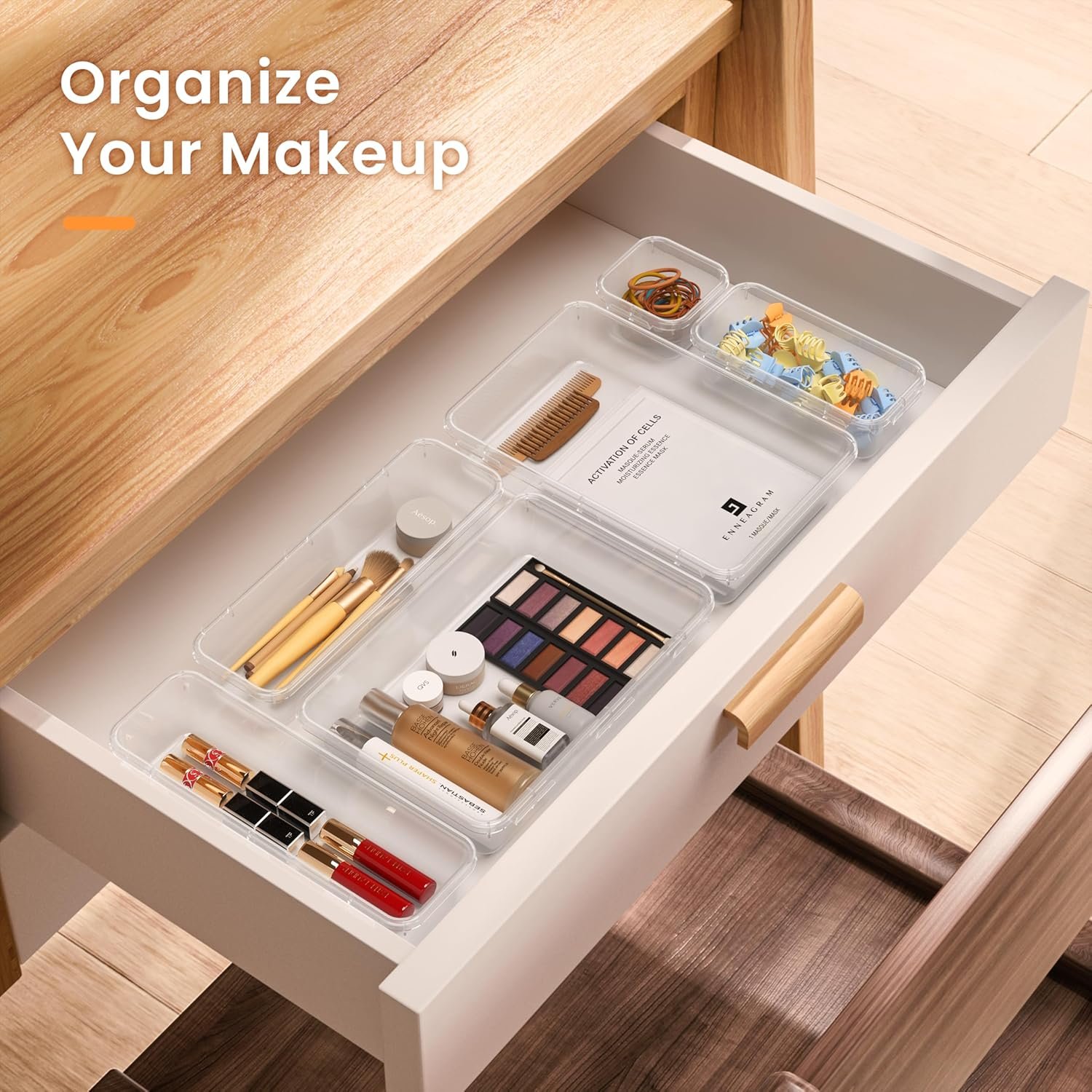 A-LuGei 【Military Grade】 Drawer Organisers, 【4𝗦𝗶𝘇𝗲】 Clear Makeup organiser, 【Holds 88 Items】 Bathroom Organisers and Storage, Plastic Organiser Divider, Cosmetic Tool Trays for Office Vanity - Image 3