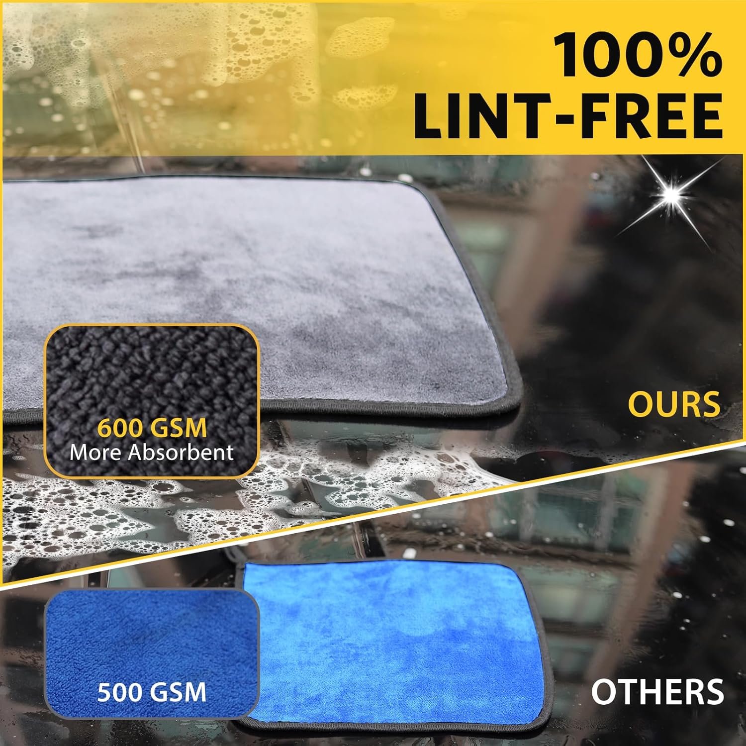 5 Pcs Car Washing Kit with 3x Microfibre Cleaning Cloth and 2er Microfibre Wash Mitt, Dual-Sided Ultra Soft Drying Towels and Gloves for Car Care, Polishing, 600GSM, 40x30cm - Image 4