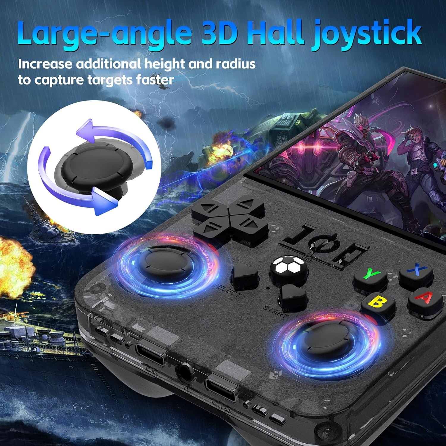R36MAX Retro Games Console, 128GB Handheld Games Consoles with 22000+ Classic Games, 4 Inch IPS 720×720 Screen All in One Portable Gaming Console, Linux System 4000mAh Battery for Adults, Black - Image 5