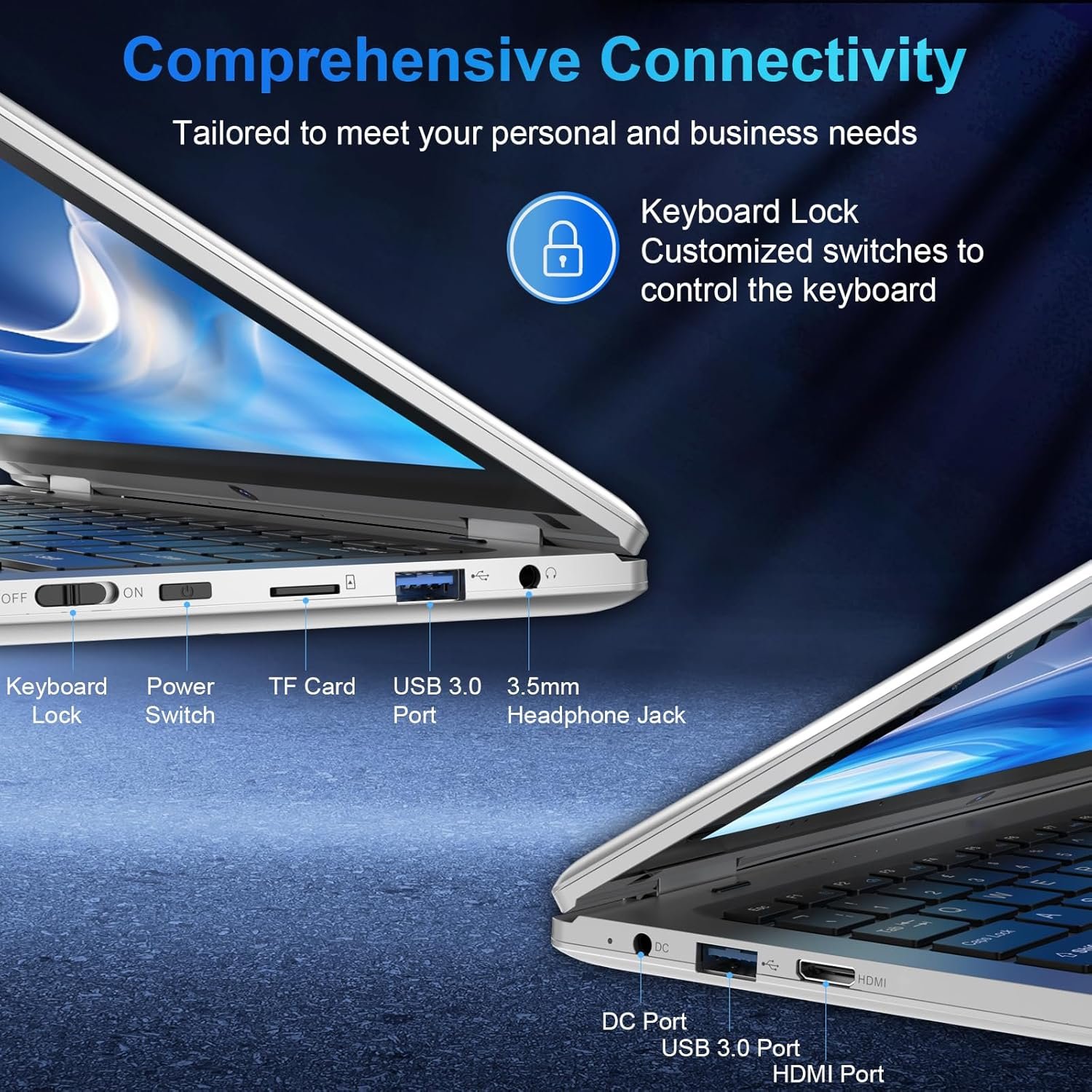 360° Foldable Touchscreen Laptop 11.6'' - Celeron N4020 6GB RAM 128GB SSD, Laptop Computer Dual Band 2.4G/5G WiFi Bluetooth HDMI, USB 3.0 * 2, 256GB SD Card Expandable Mini Laptop - Image 2