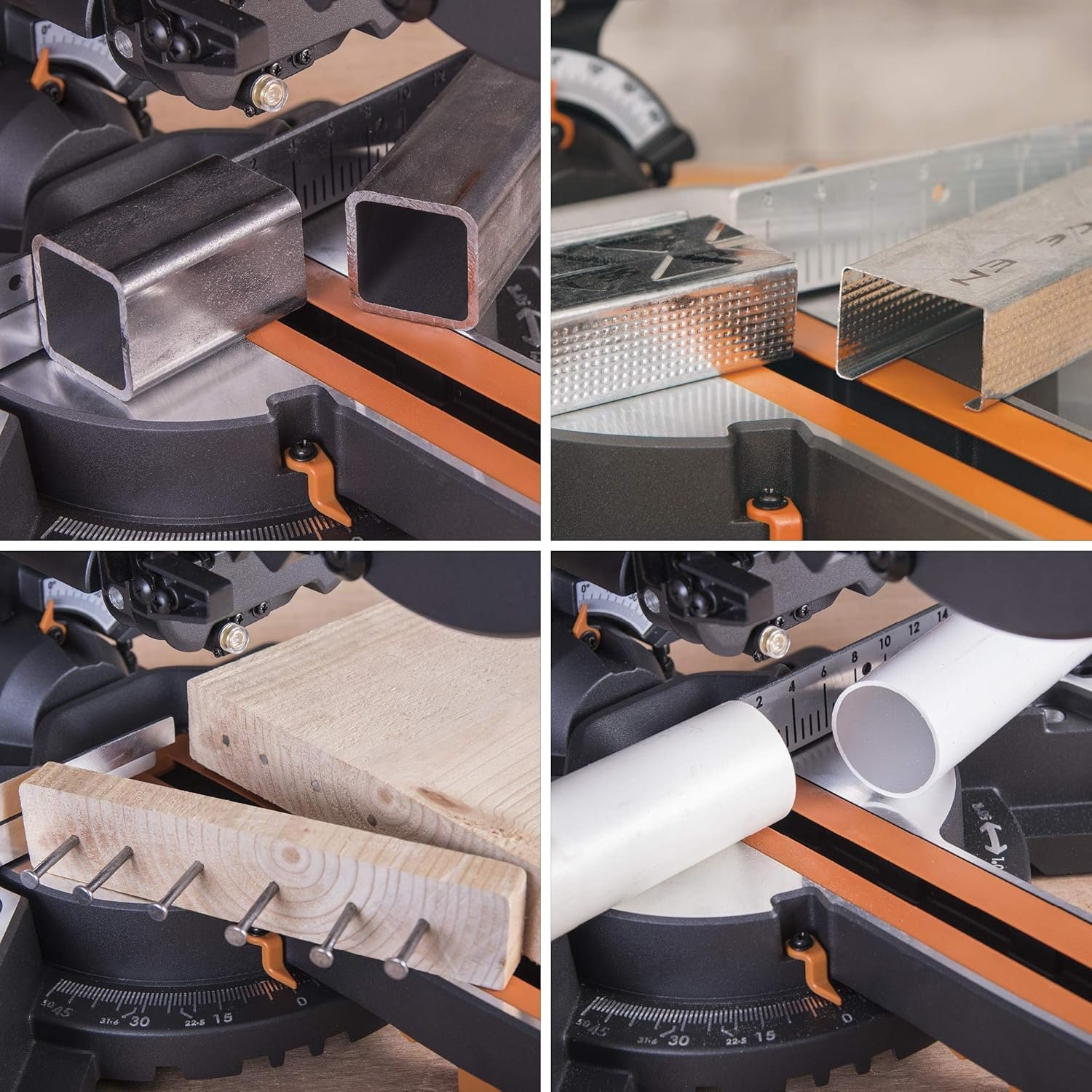 Evolution Power Tools R210SMS+ Sliding Mitre Saw With Multi-Material Cutting, Cuts Wood, Metal, Plastic & More, 45° Bevel, 50° Mitre, 230mm Slide, 1500 W (230 V) - Image 5