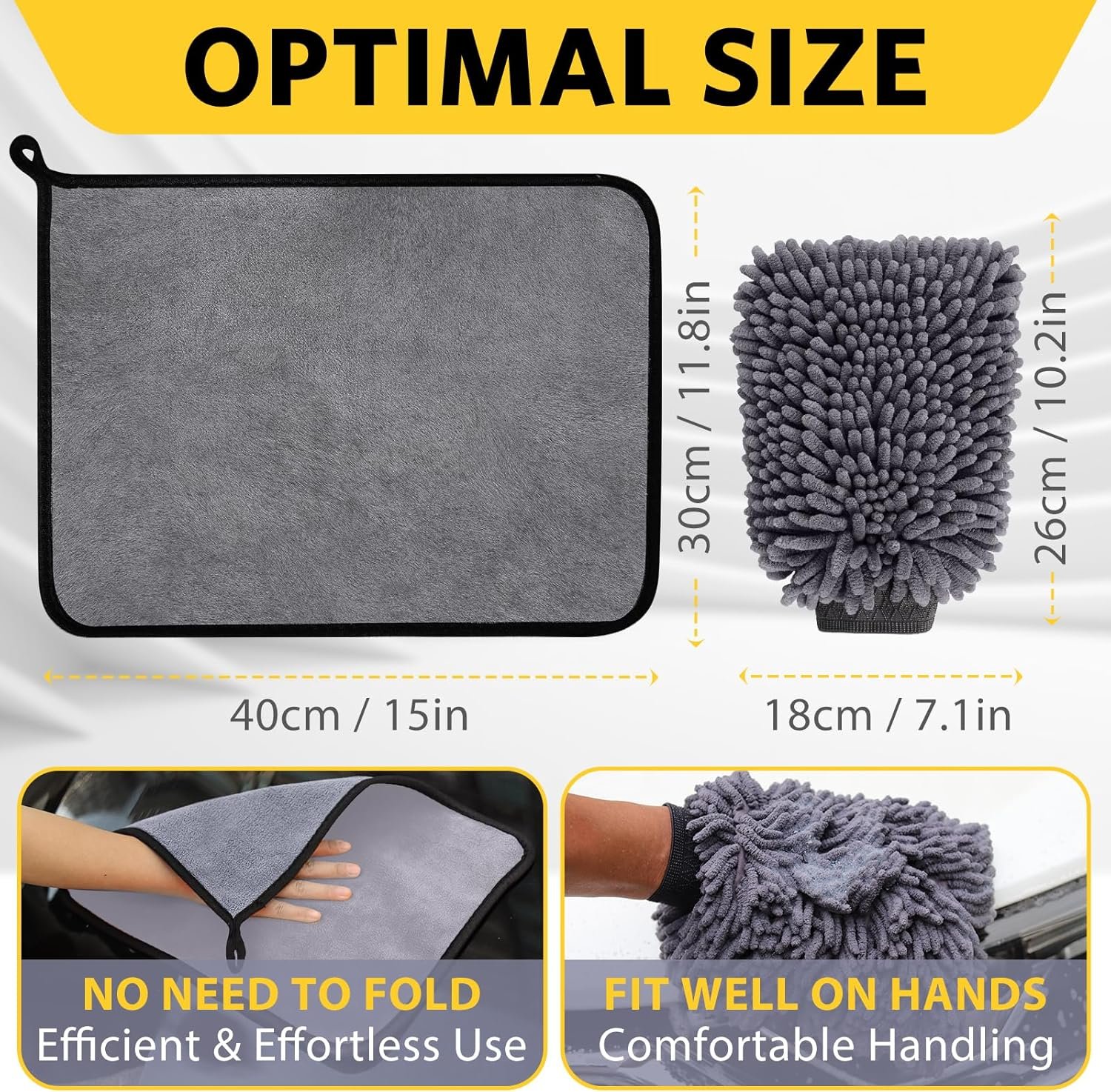 5 Pcs Car Washing Kit with 3x Microfibre Cleaning Cloth and 2er Microfibre Wash Mitt, Dual-Sided Ultra Soft Drying Towels and Gloves for Car Care, Polishing, 600GSM, 40x30cm - Image 2