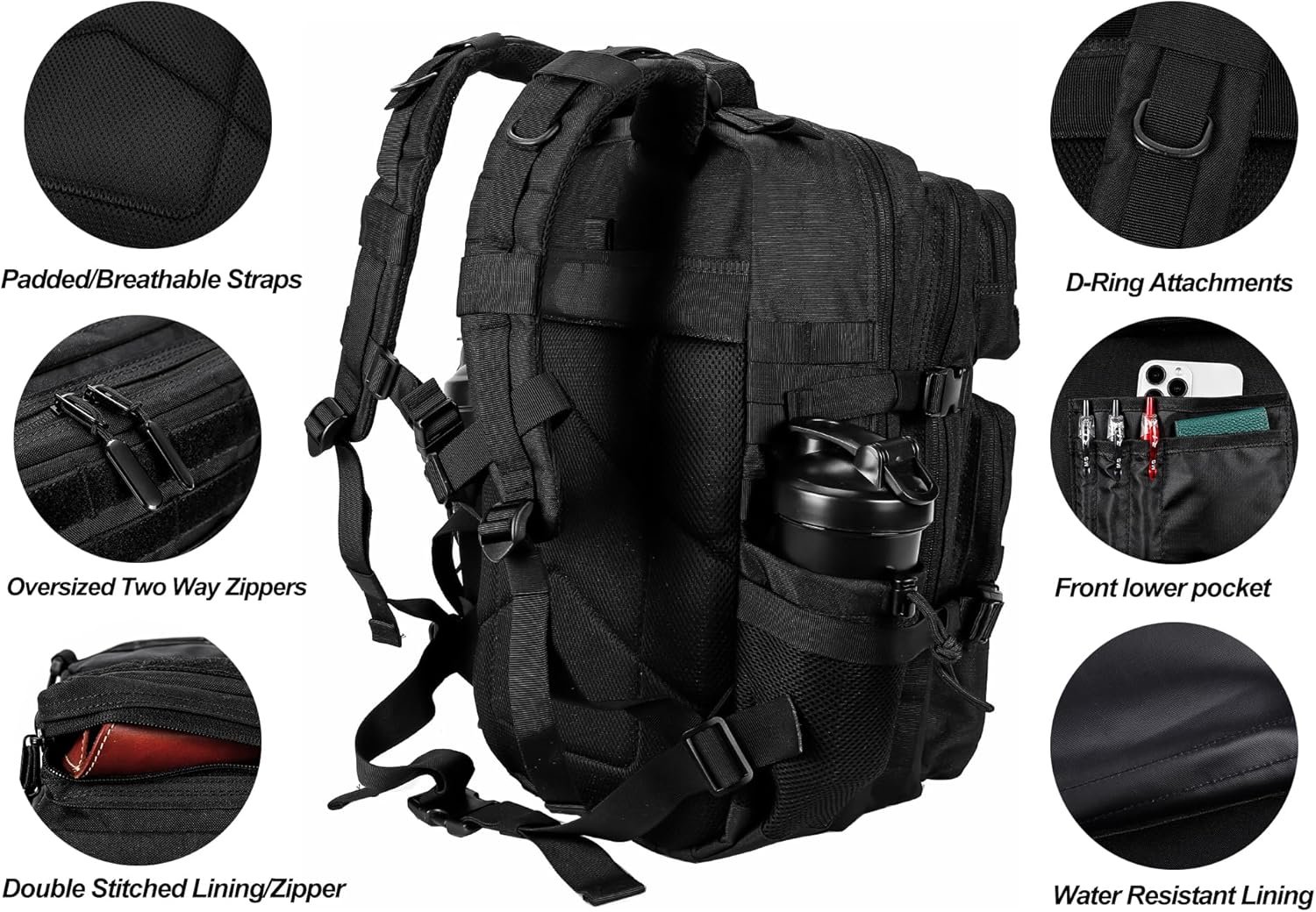 LHI Military Tactical Backpack for Men and Women 45L Large waterproof Rucksack for School, Hiking, Trekking, Hunting - Image 5