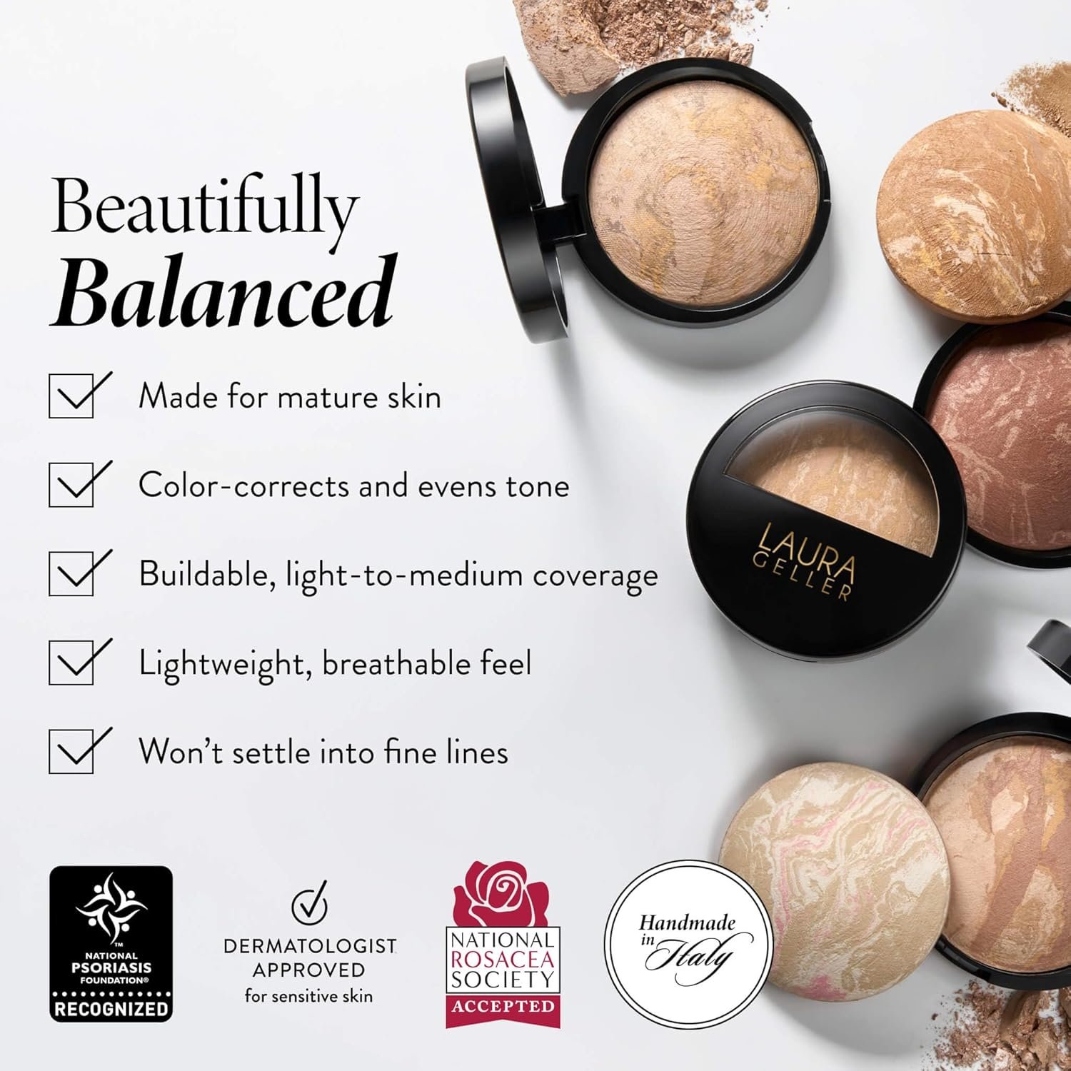 LAURA GELLER Baked Balance-n-Brighten Colour Correcting Powder Foundation (Medium) Buildable Light to Medium Coverage Baked Foundation, Demi-Matte Finish - Image 5