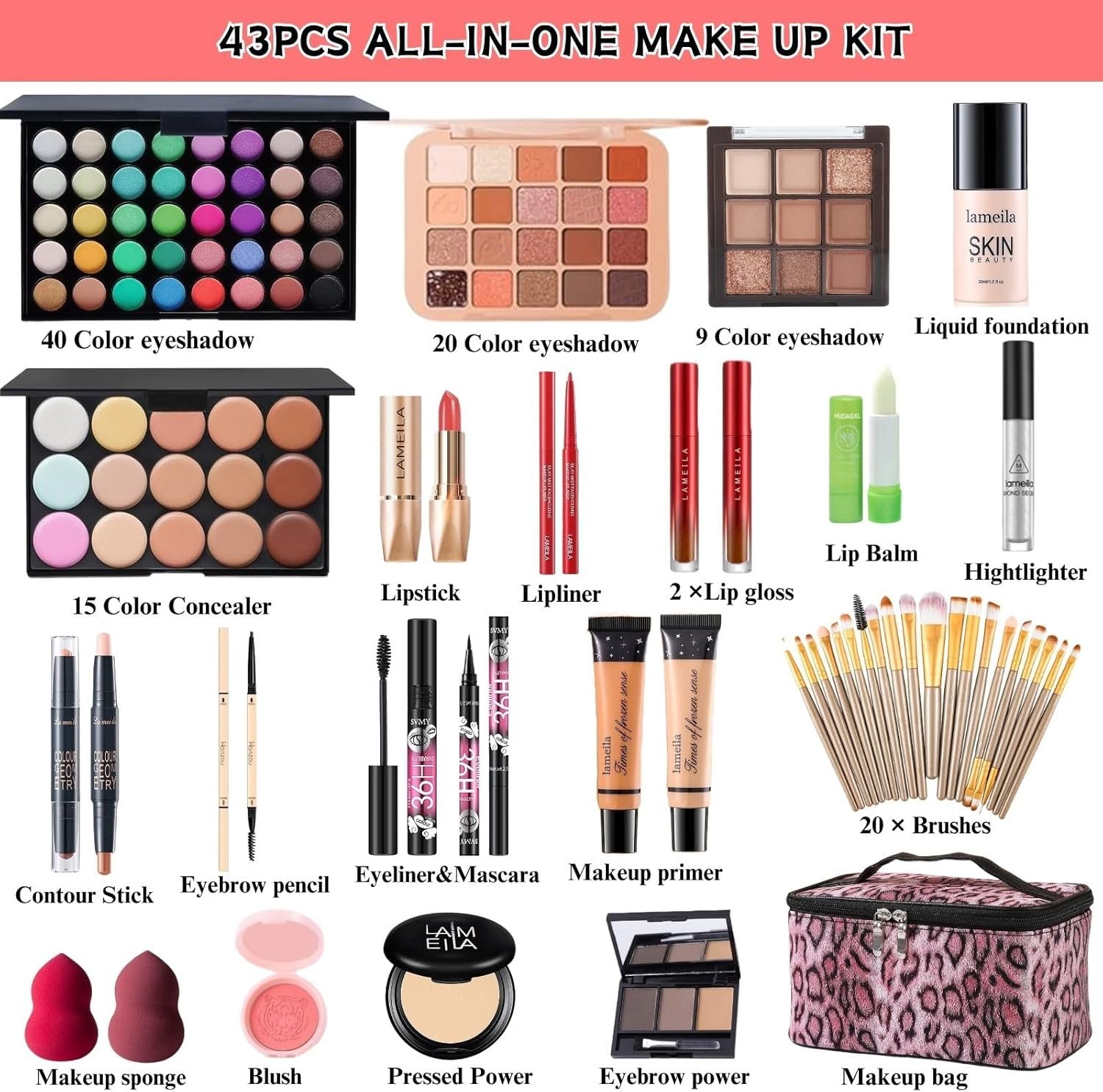 All in One Makeup Kit for Women Full Kit - 44PCS Professional Makeup Set with Foundation, Eyeshadow, Lipstick, Eyeliner - Complete Cosmetic Gift Set for Beginners and Professionals - Image 2