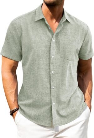 J.VER Mens Linen Shirts Short Sleev...