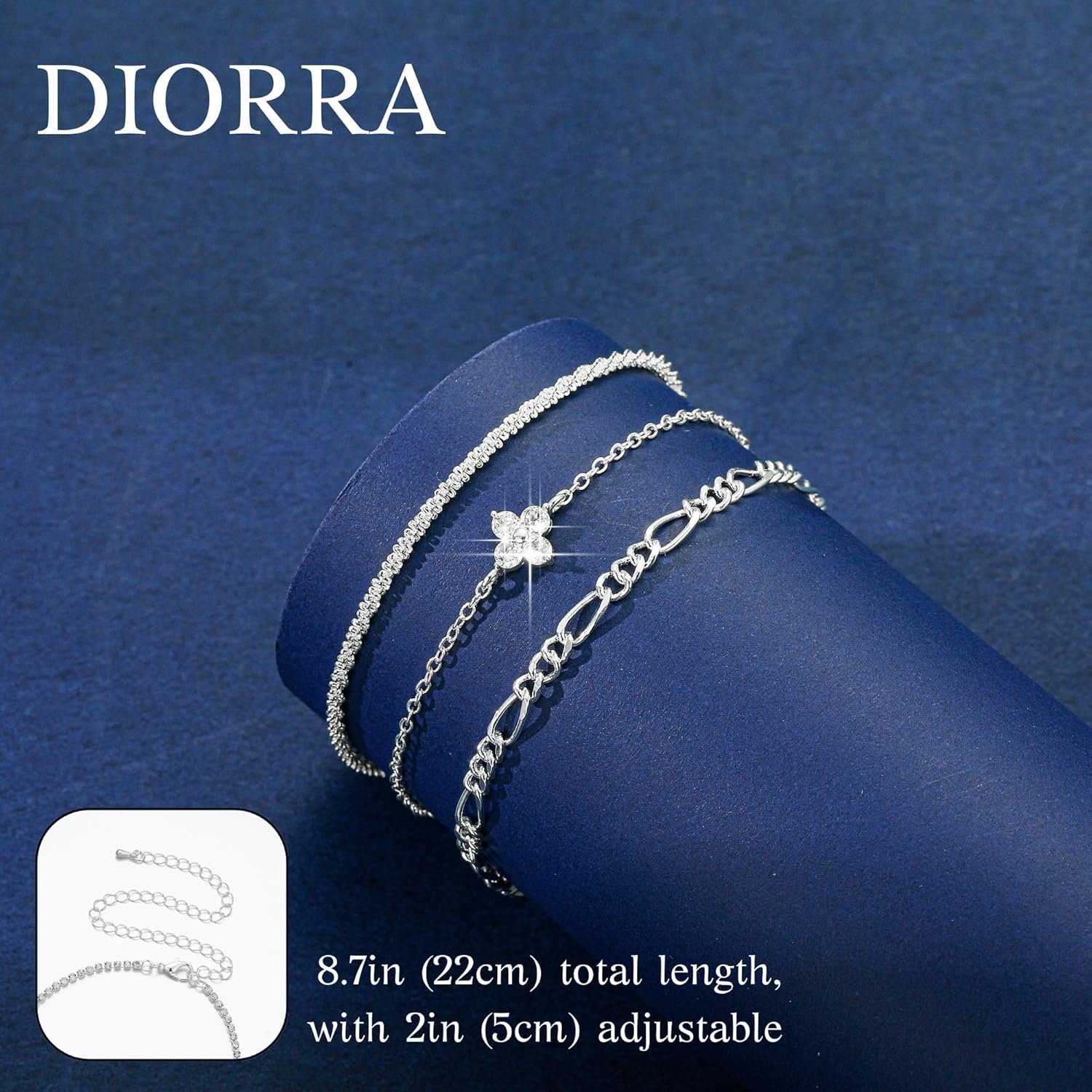 3Pcs Silver Chain Bracelets,925 Sterling Silver Bracelet Adjustable Stackable Figaro Tennis Bracelet Jewellery Gifts for Women - Image 5