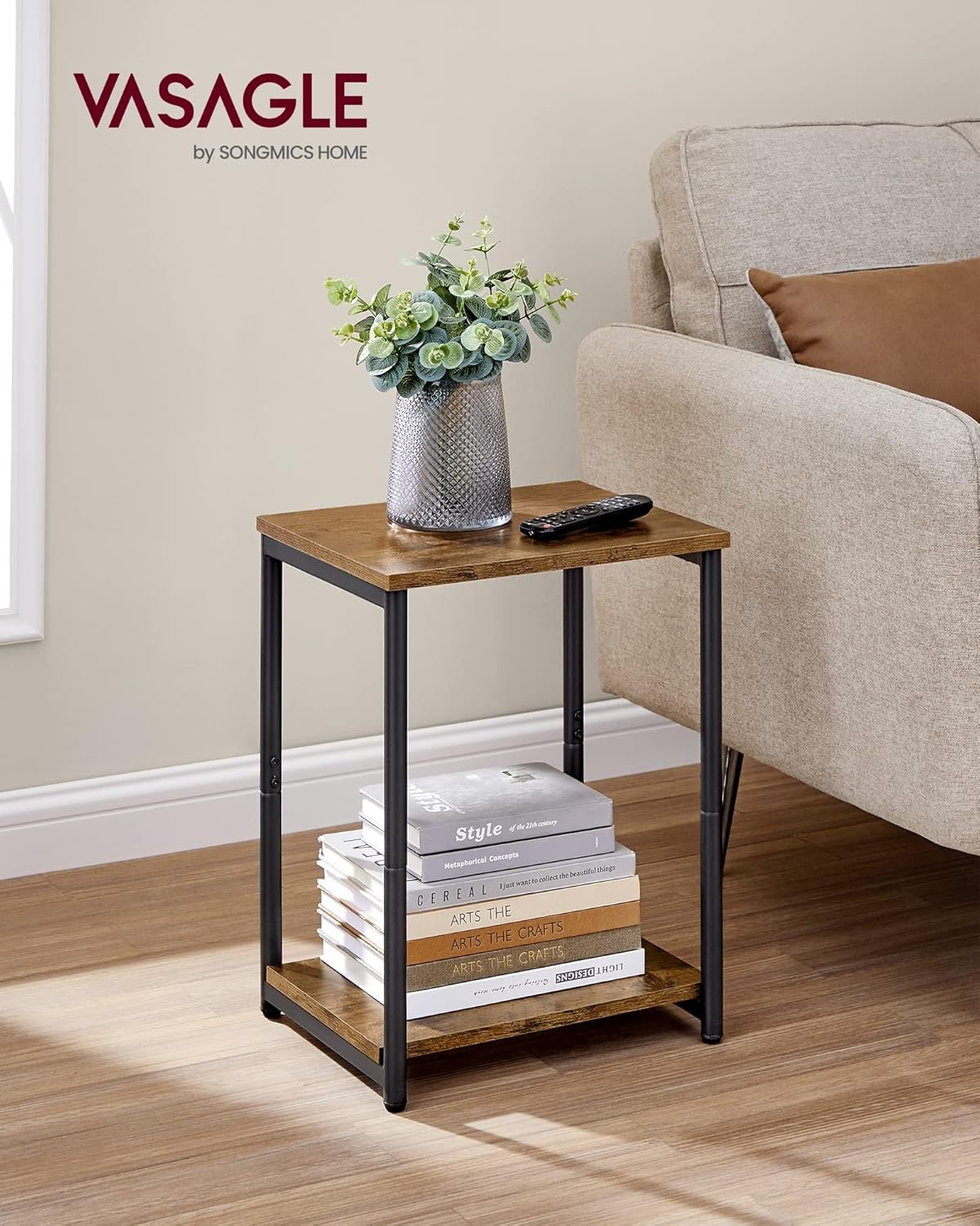 VASAGLE Side Table, Bedside Table, End Table with Storage Shelf, Steel Frame, for Living Room, Sitting Room, Bedroom, Industrial, Rustic Brown and Black LET271B01 - Image 2