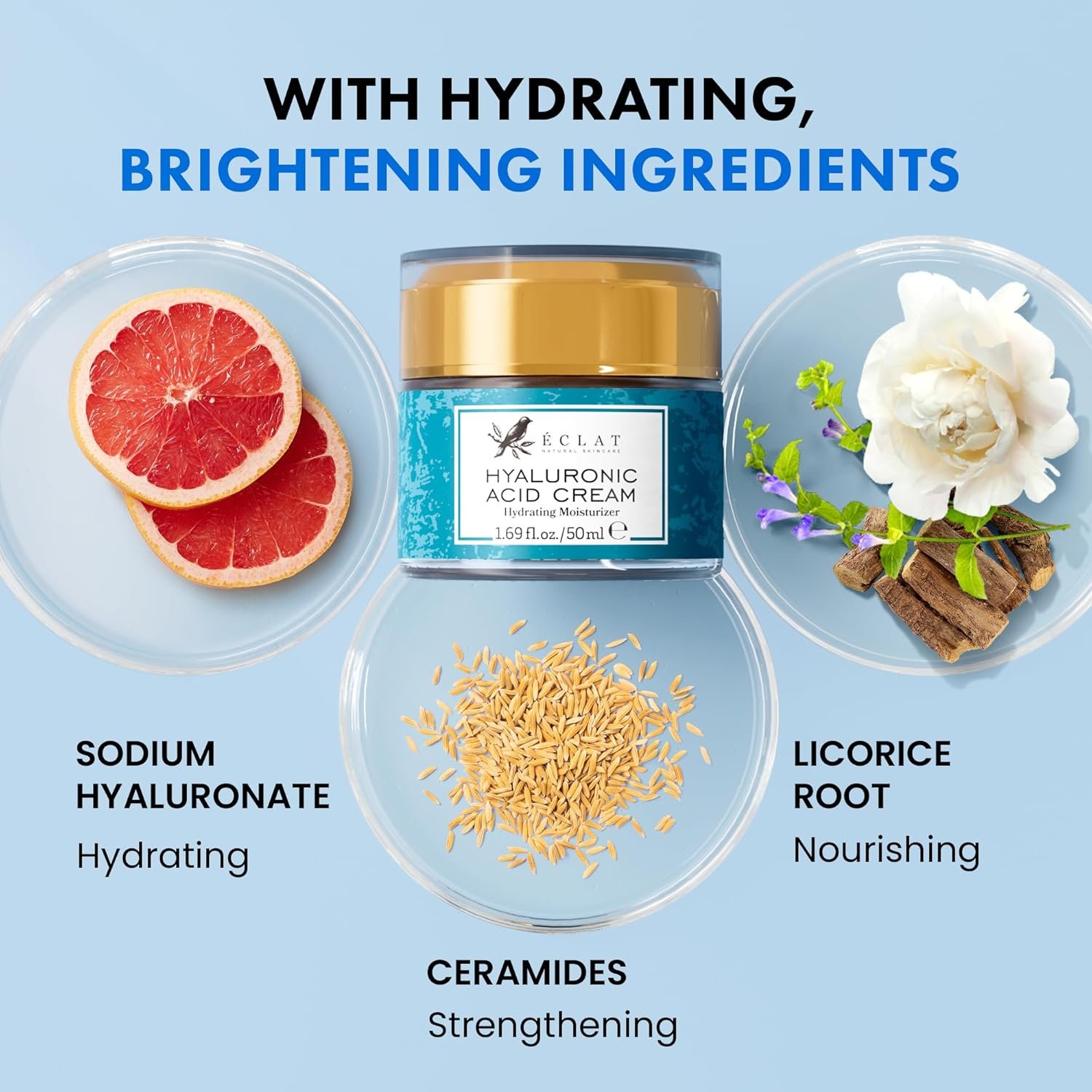 Eclat Skincare Hyaluronic Acid Moisturiser – Anti Aging Face Cream with Ceramides & Vitamin B5 - Hydrating Facial Moisturiser for Women & Men - Hyaluronic Acid Cream for Day & Night 50 ml - Image 3