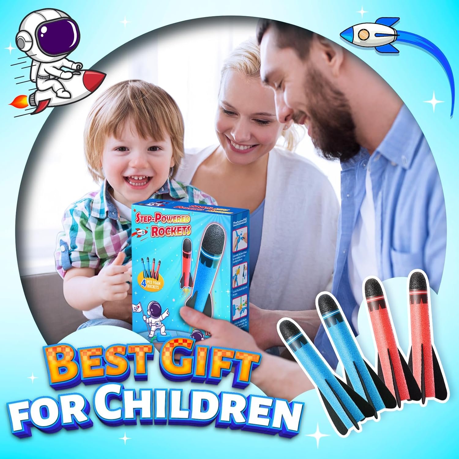 HappyGoLucky 4pcs Foam Rockets Toy Launcher Playset for Kids Fun Outdoor Toys Gifts for Boys Girls - Image 6