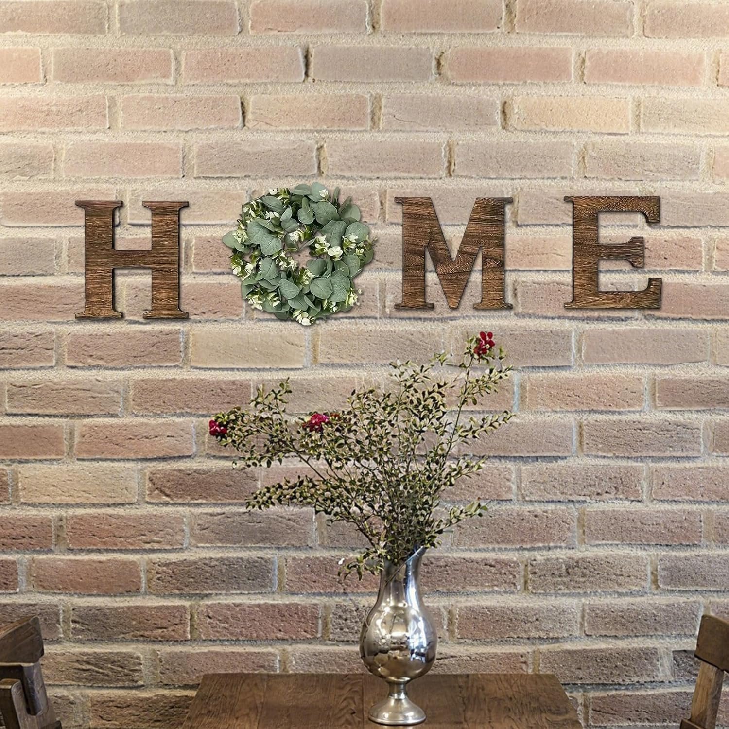 Home Sign Wall Decor, Farmhouse Wooden Letters For Wall, Rustic Wooden Home Sign With Wreath, Large Walls Hanging Decor, For Living Room, House, Entry Way, Kitchen - Image 2