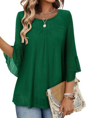 KISSMODA Womens Ruffle 3/4 Sleeve D...