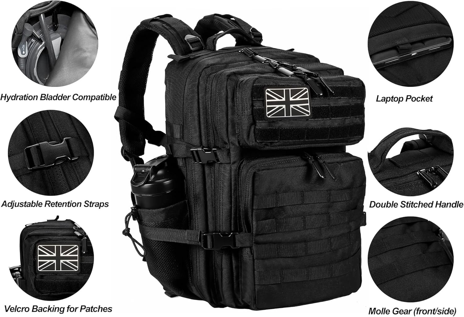 LHI Military Tactical Backpack for Men and Women 45L Large waterproof Rucksack for School, Hiking, Trekking, Hunting - Image 4