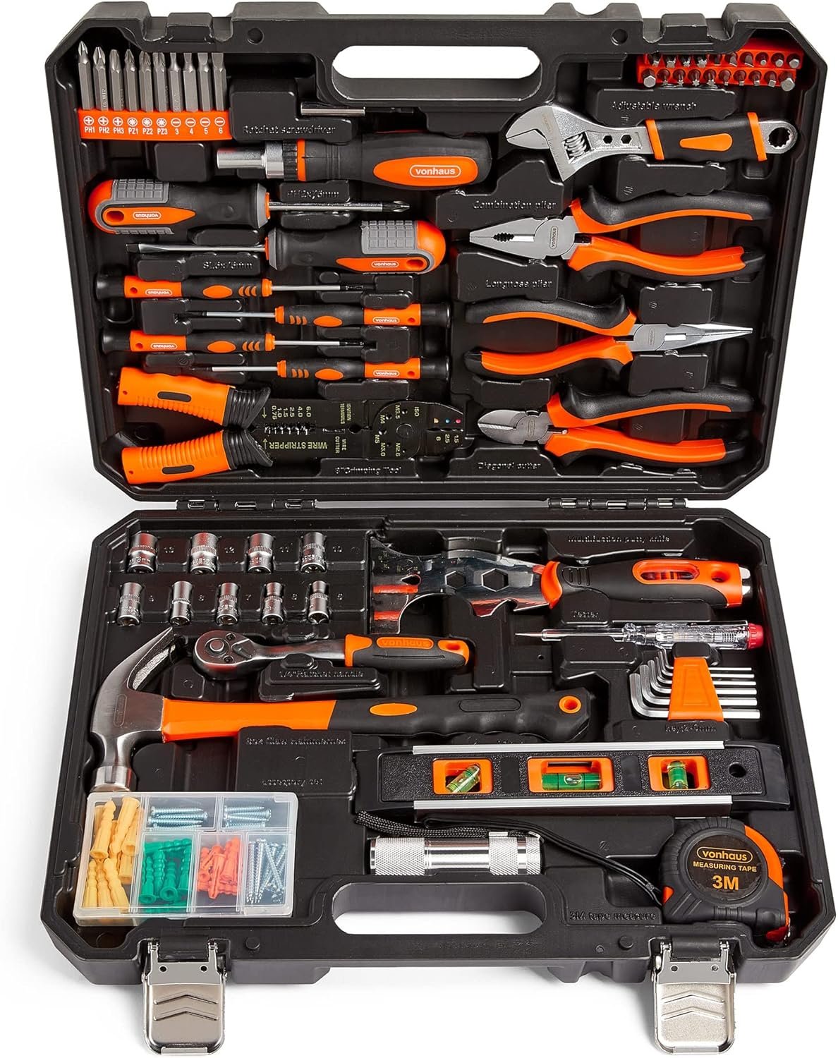 VonHaus Tool Kit - Ultimate 120 pcs Tool Box - Includes Hand Tools, LED Torch, Hex Keys, 3m Tape Measure & More - Comprehensive DIY Kits for Home, Perfect for Beginners - Includes Carry Case - Image 8