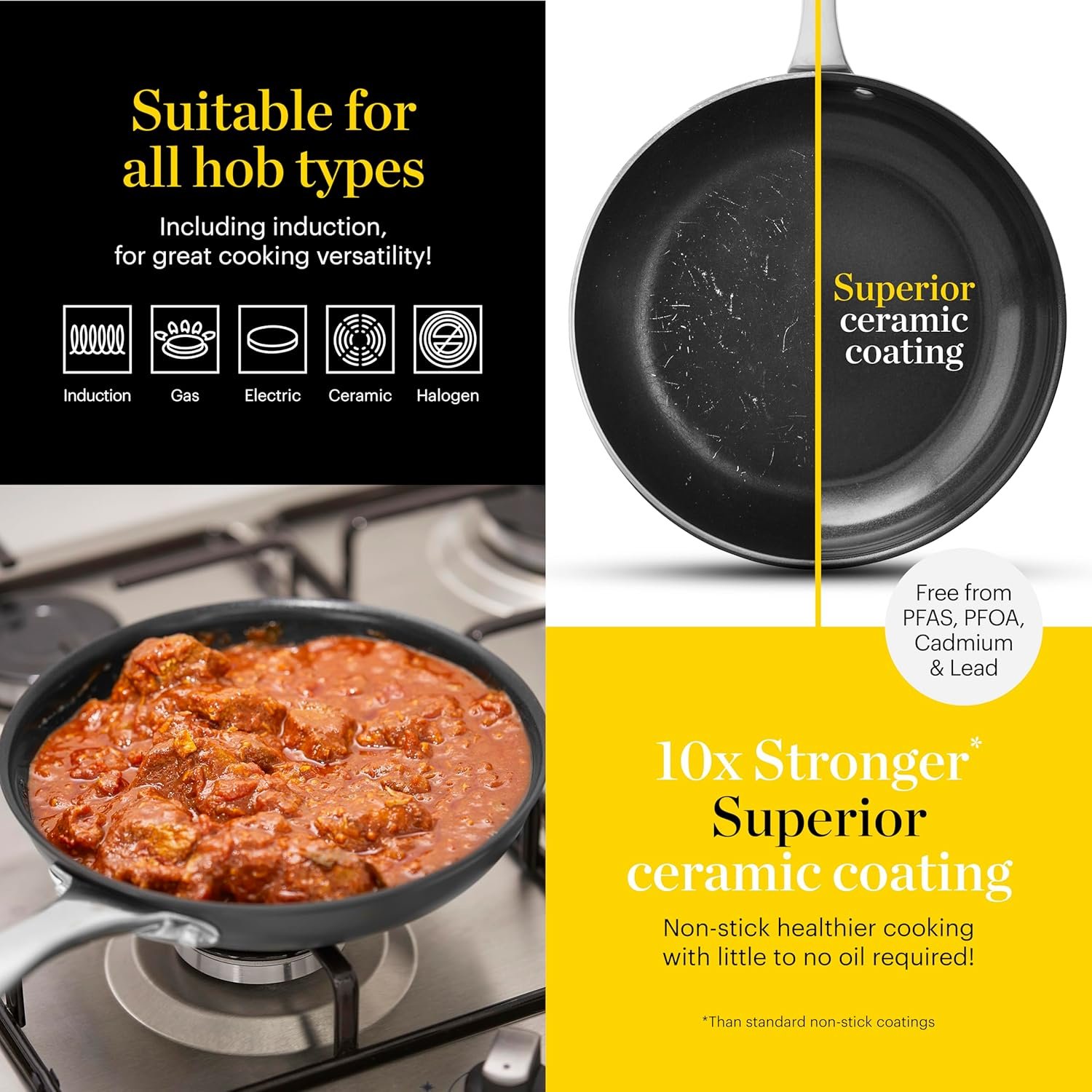Good Food in Partnership with Tower Hard Anodised 24cm Frying Pan, 10x Stronger Superior Ceramic Non-Stick Coating, Induction Compatible, Grey - Image 4