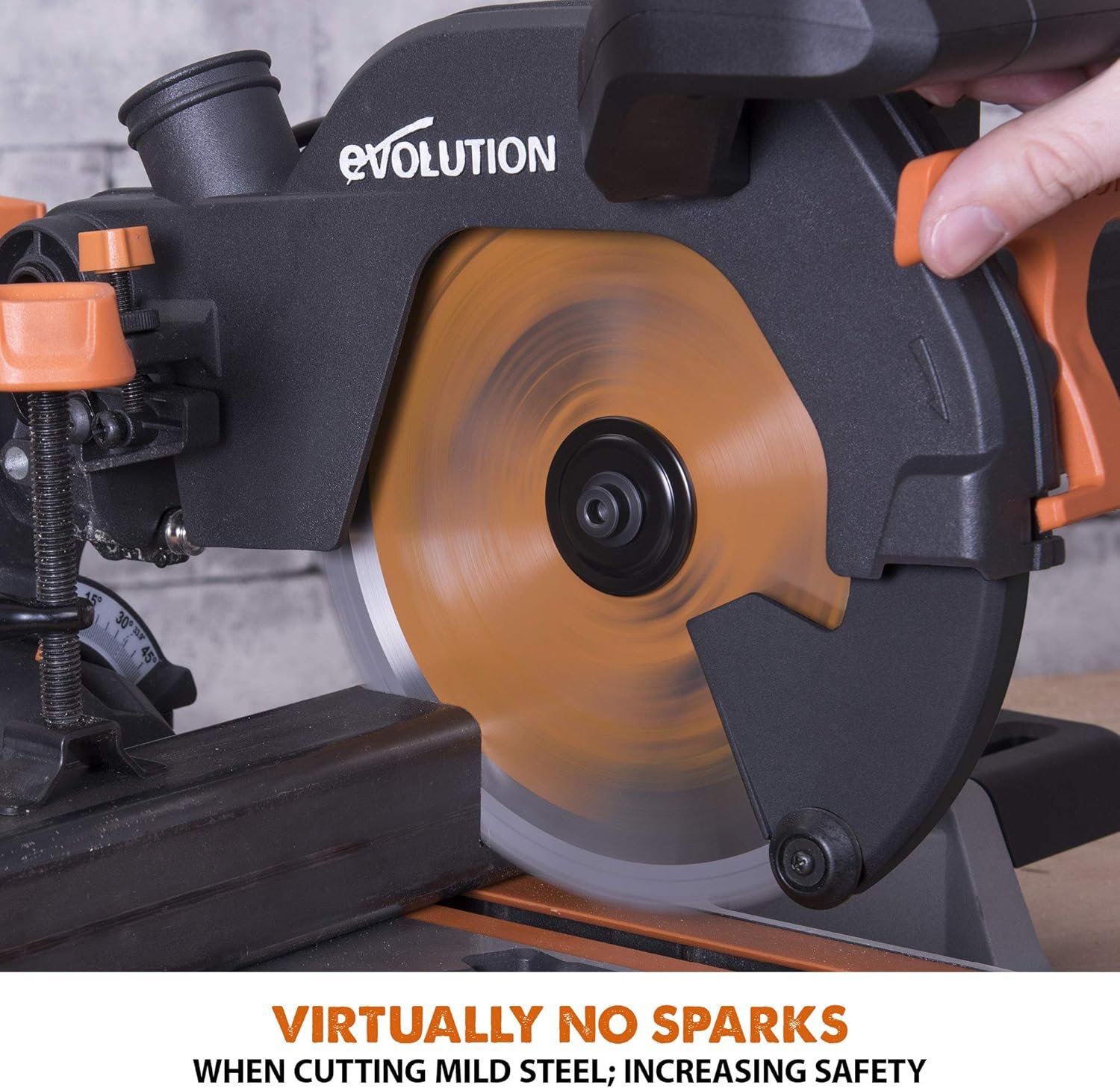Evolution Power Tools R210SMS+ Sliding Mitre Saw With Multi-Material Cutting, Cuts Wood, Metal, Plastic & More, 45° Bevel, 50° Mitre, 230mm Slide, 1500 W (230 V) - Image 11