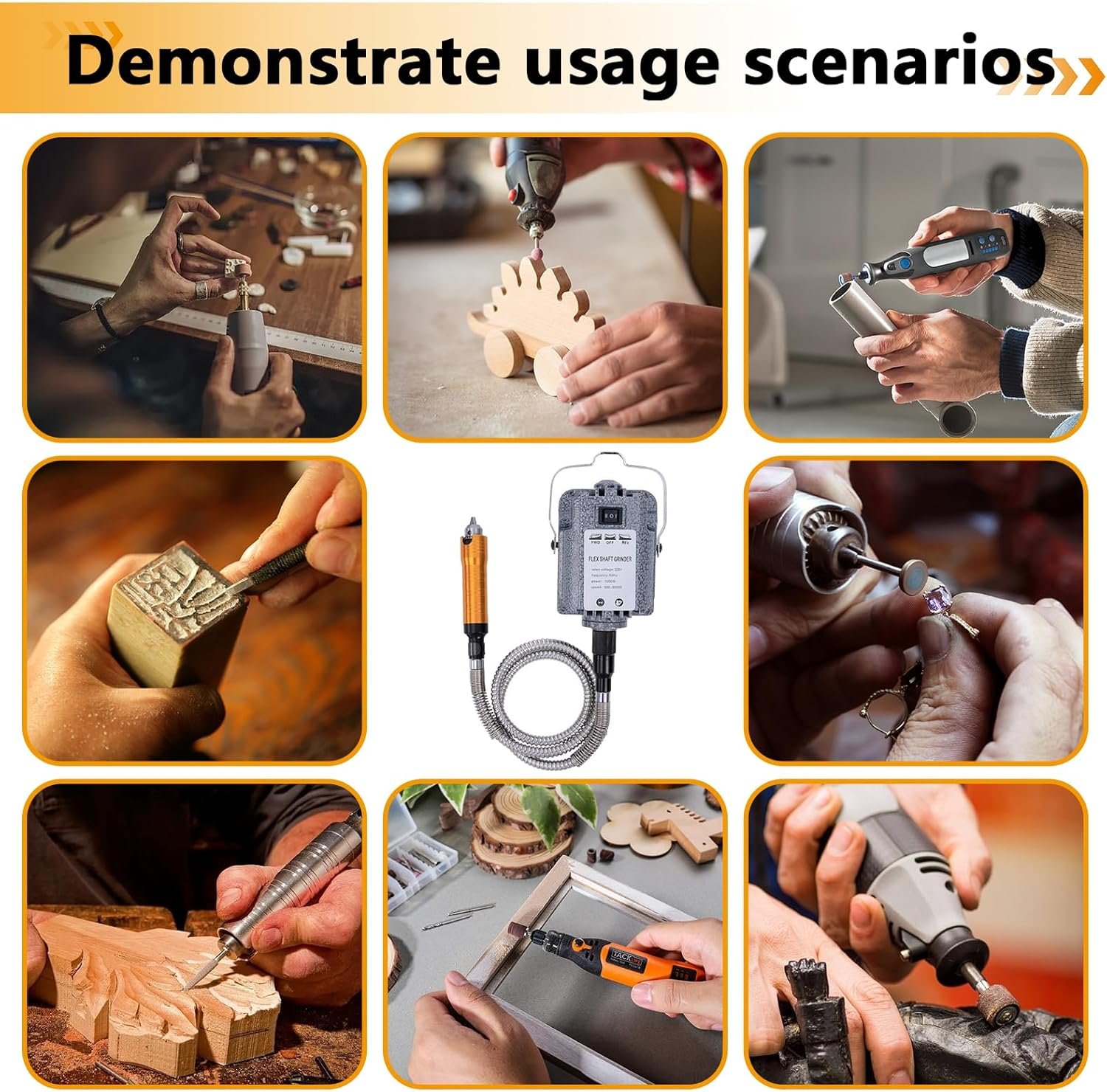 1000W Rotary Tool Flex Shaft Grinder, Flex Shaft Electric Hanging Grinder Carver, Multifunction 500-30000RPM Grinder Tool, Metalworking Jewelry Tool Repair Kit for Carving, Buffing, Sanding - Image 6