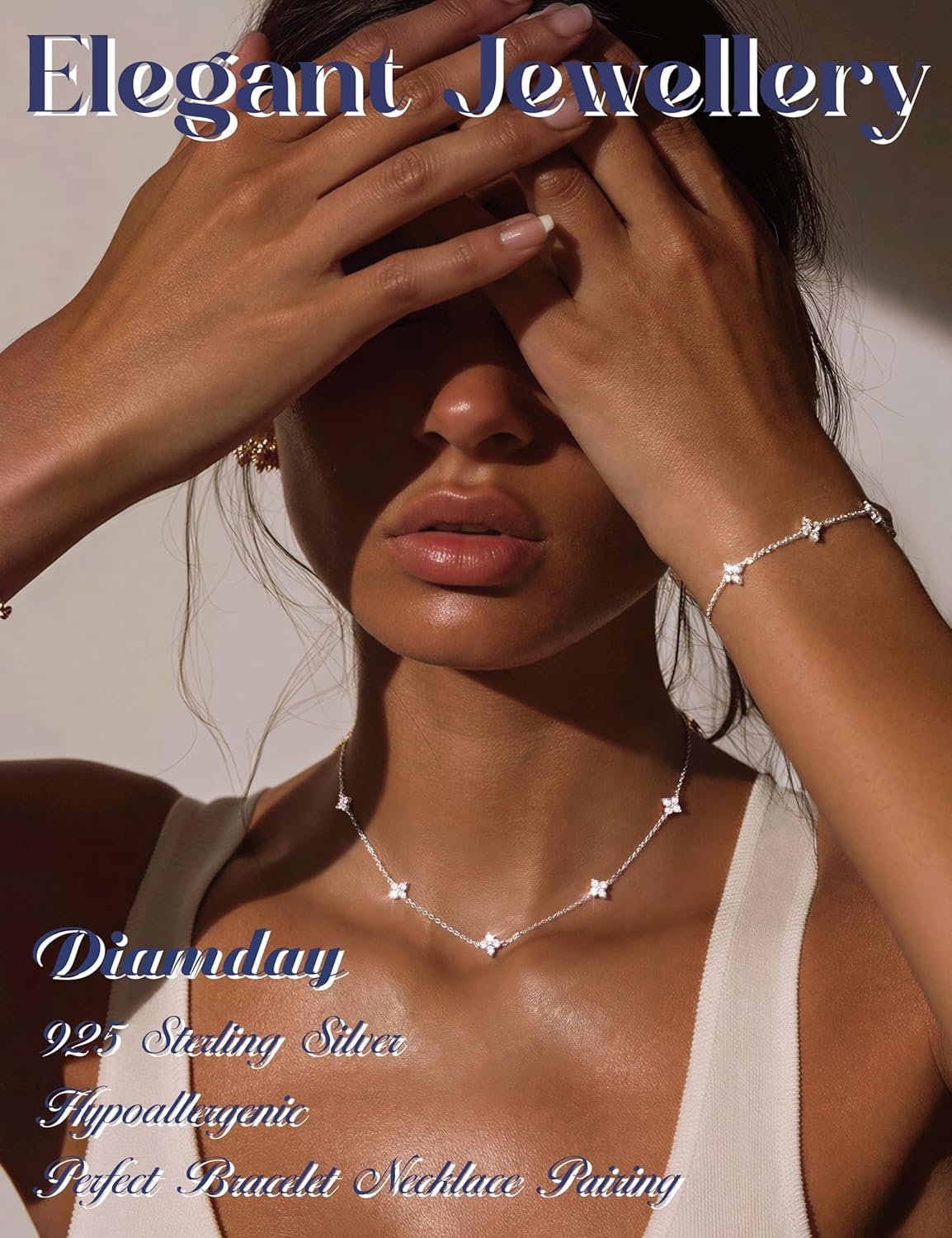 Diamday 925 Sterling Silver Necklace for Women Silver Gold Jewelry Set Adjustable Choker Necklace Bracelet for Women Dainty Cubic Zirconia Costume Jewelry Wedding Brides Women's Jewelry Sets - Image 4