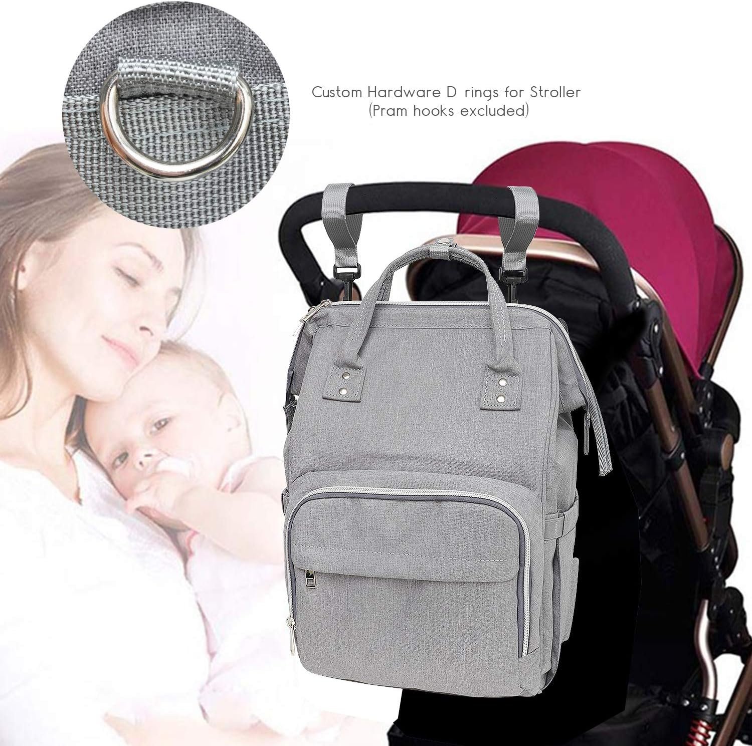 Baby Diaper Bag Backpack, Multi-Function Waterproof Maternity Nappy Bags with USB Port for Mom & Dad, Large Capacity (Grey) - Image 6