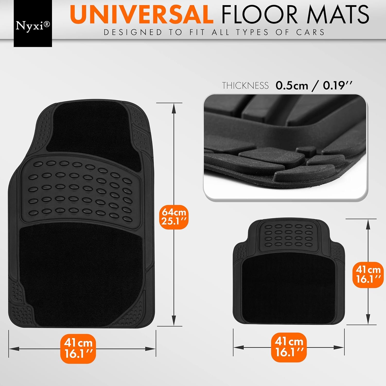 Nyxi 4 Piece Rubber Car Mat and Carpet (Front + Rear) Car Mat Floor Mat Universal Non-Slip Heavy Duty for Cars SUV Truck and VAN, Water Proof, All Weather - Image 2
