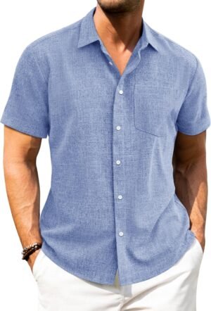 J.VER Mens Linen Shirts Short Sleev...