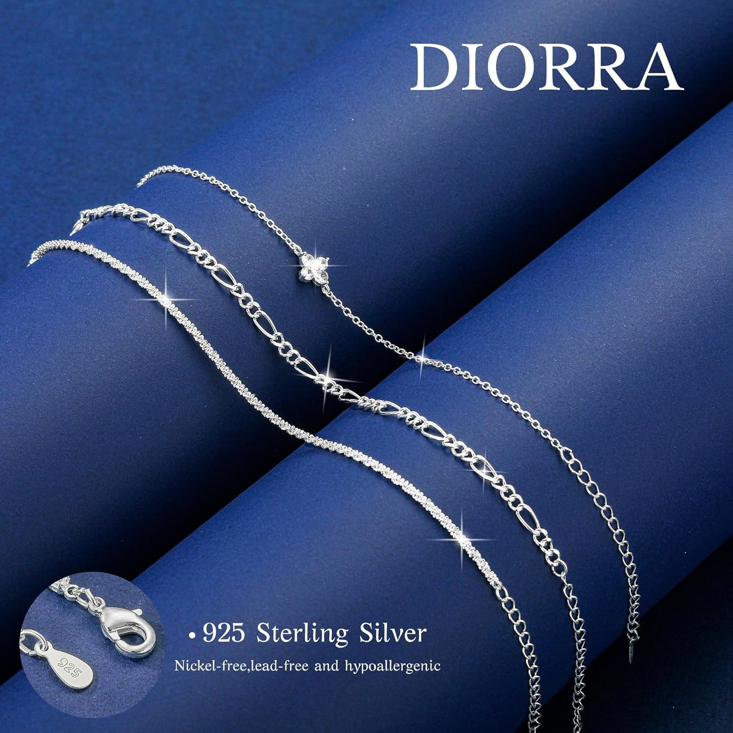 3Pcs Silver Chain Bracelets,925 Sterling Silver Bracelet Adjustable Stackable Figaro Tennis Bracelet Jewellery Gifts for Women - Image 4