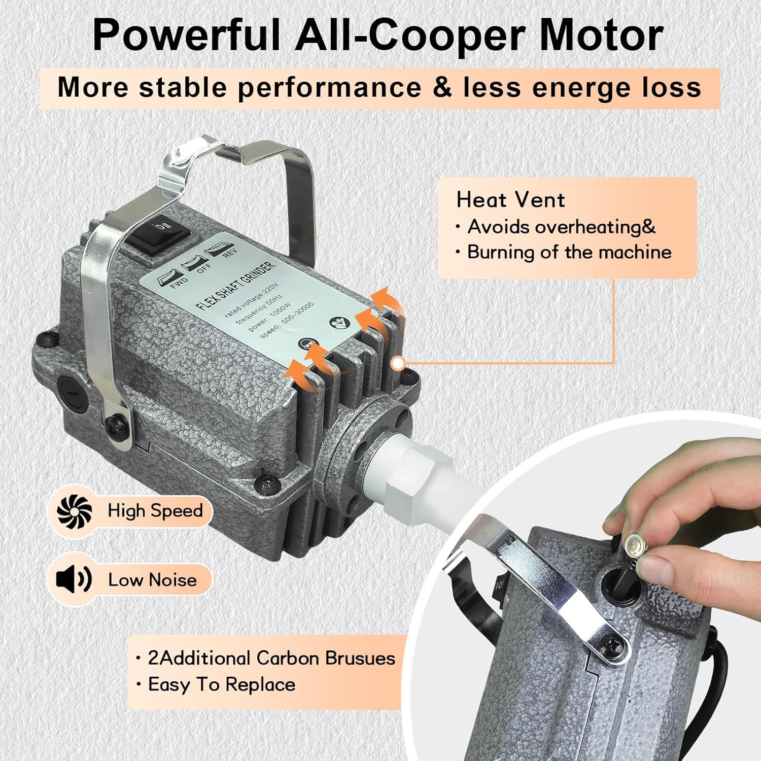 1000W Rotary Tool Flex Shaft Electric Hanging Grinder Carver, Forward and Reverse Rotation, Multi-Function Metalworking Jewelry Repair Kit, Foot Pedal Control, Metal Flexible Shaft - Image 3