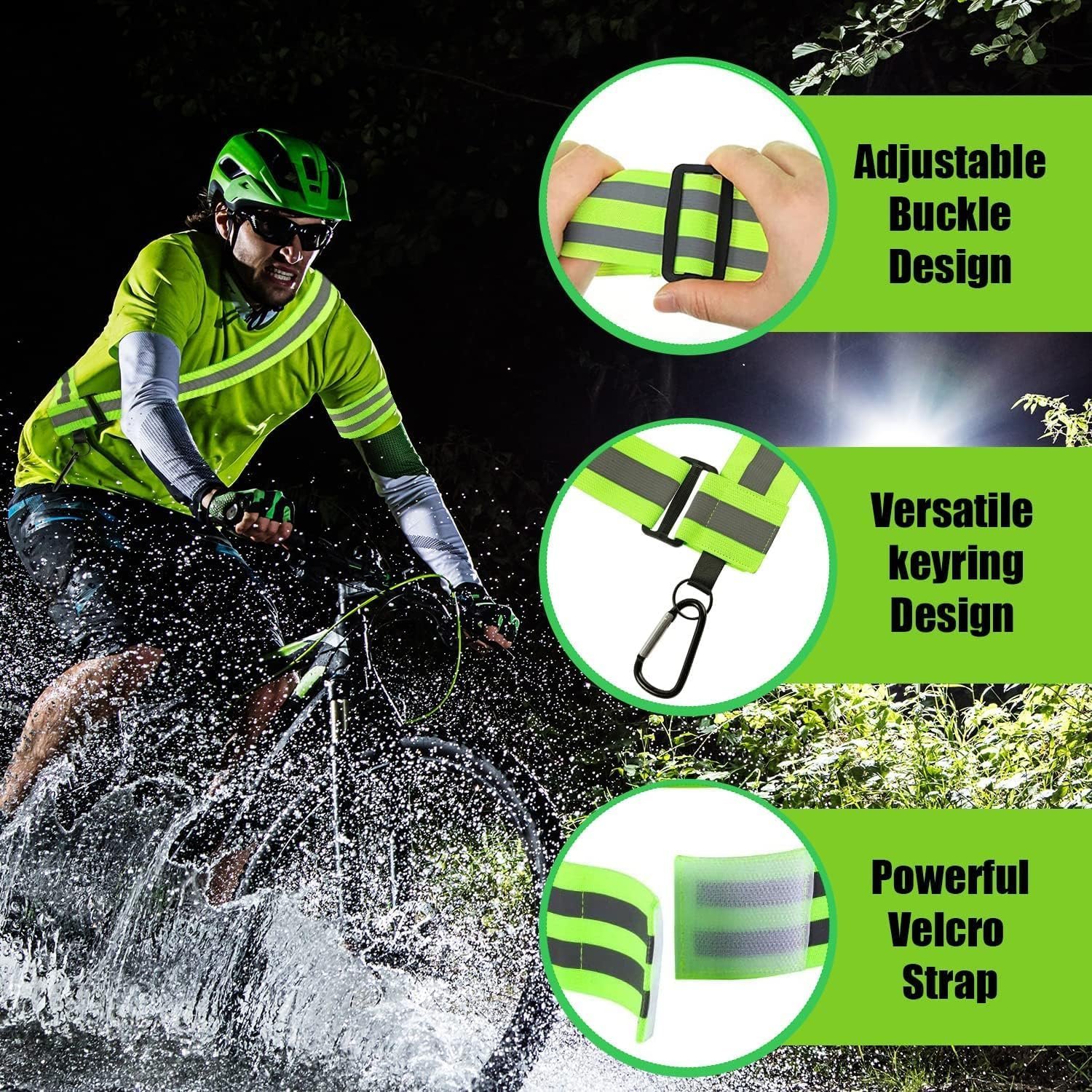 Reflective Running Gear, High Visibility Safety Reflective Sash with Buckle, Adjustable Reflective Belt Running Vest with 4 Reflective Armbands for Night Walking Cycling Running Accessories - Image 5