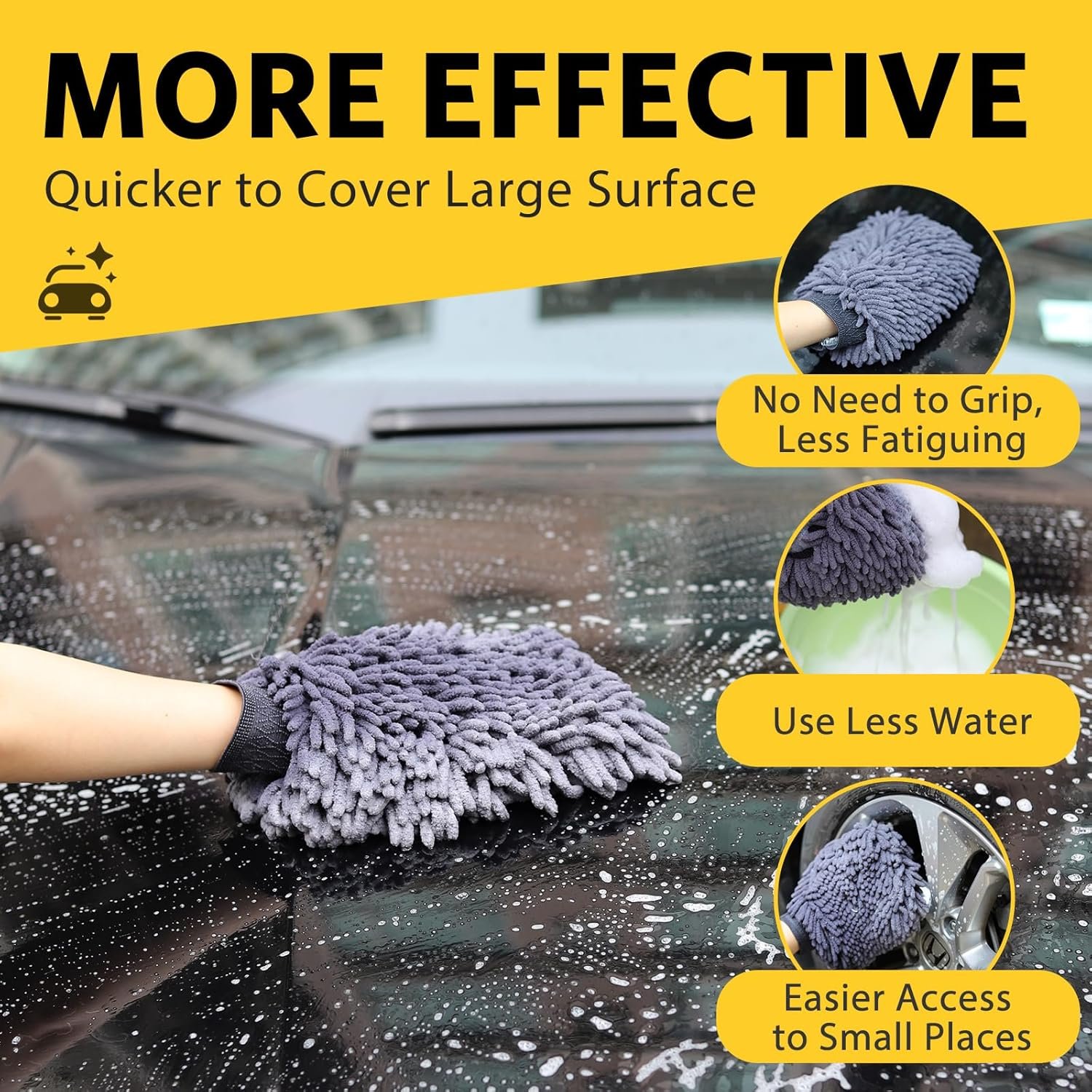 5 Pcs Car Washing Kit with 3x Microfibre Cleaning Cloth and 2er Microfibre Wash Mitt, Dual-Sided Ultra Soft Drying Towels and Gloves for Car Care, Polishing, 600GSM, 40x30cm - Image 3