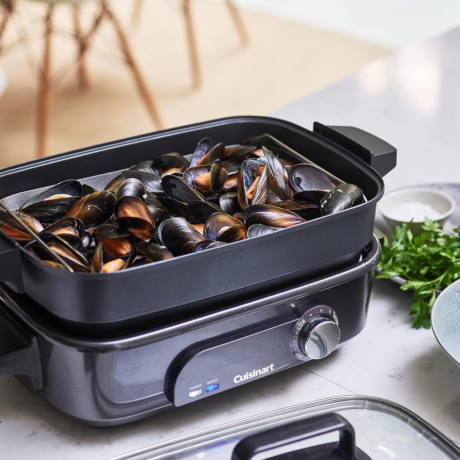 Cuisinart Cook In 5 in 1 Multi Cooker, Grill, Sear, Steam, Simmer and Slow Cooker, Non-Stick, Interchangeable plates and pans, Stackable, easy storing, Energy efficient, Midnight Grey - Image 9