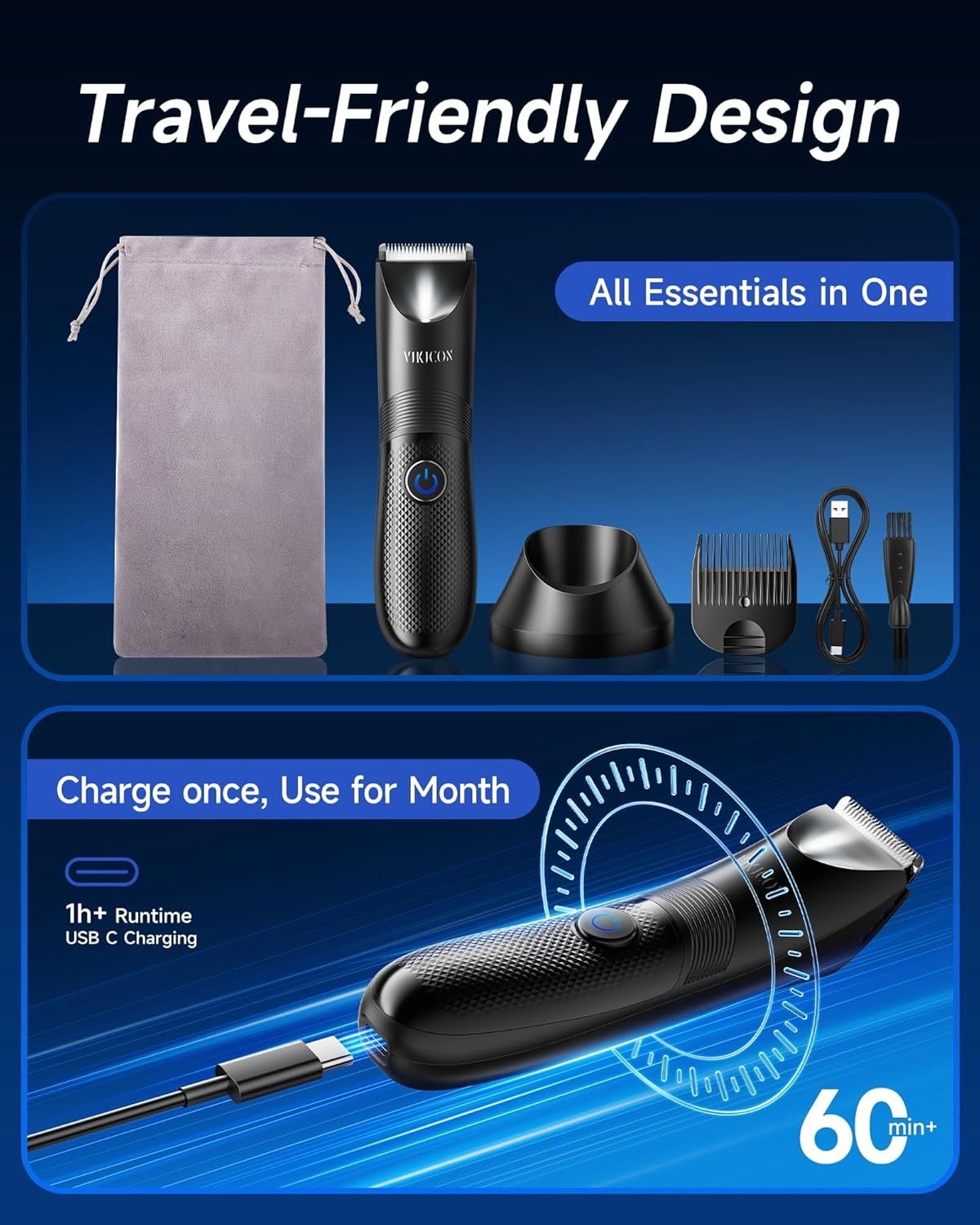 Manscape Body Trimmer Men, Painless Pubic & Balls Trimmer Men, Body Shavers w/Ceramic Blade&LED Light, IPX7 Waterproof Electric Razor, Male Grooming Kit USB-C Rechargeable, Gifts for Husband - Image 6