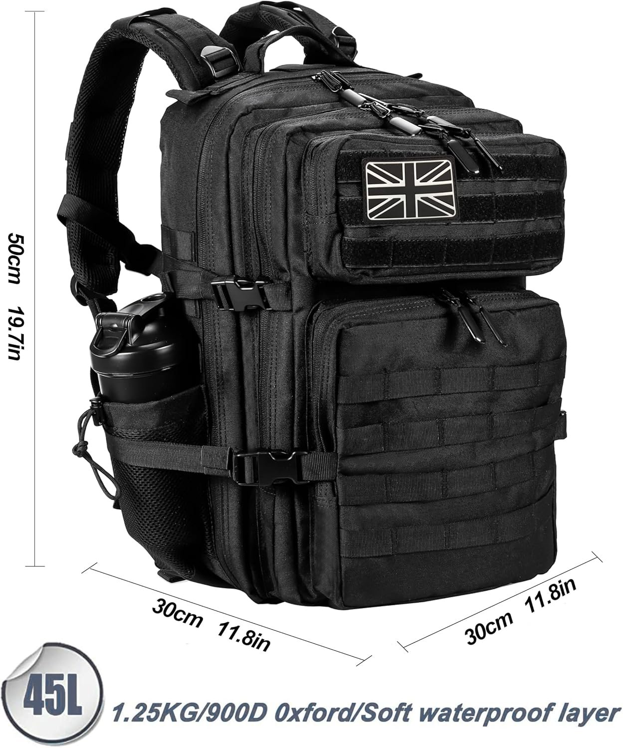 LHI Military Tactical Backpack for Men and Women 45L Large waterproof Rucksack for School, Hiking, Trekking, Hunting - Image 2