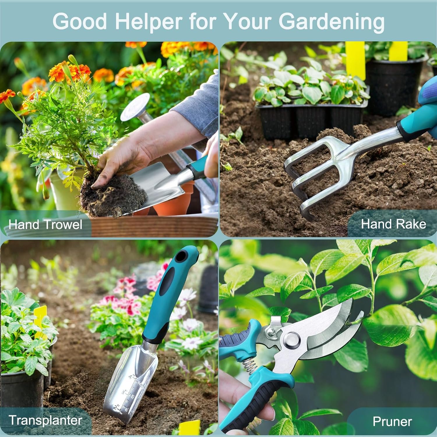 Kynup 7-Piece Gardening Set, Heavy Duty Garden Tools Set with Ergonomic Non-Slip Handles, Rust-Proof Garden Hand tools, Gardening Gifts for Women, Men, Gardener - Image 3