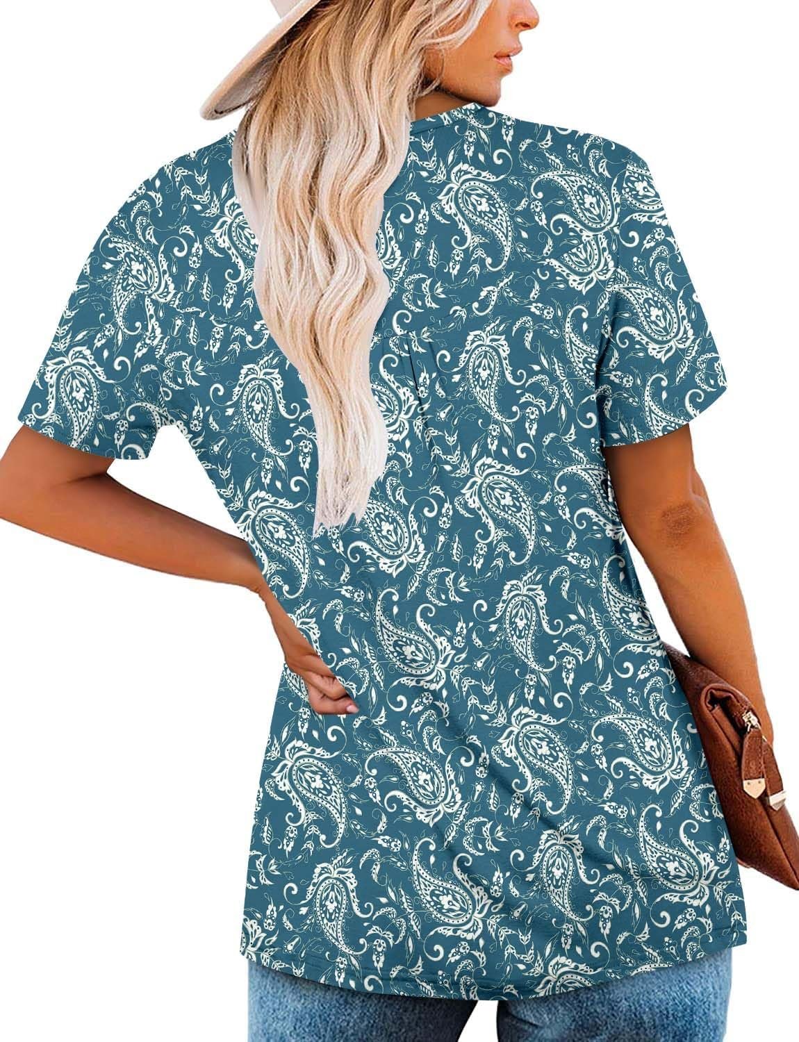KISSMODA Ladies Pleated Tunic Tops for Women Buttons up Long Sleeve Shirts Floral Print - Image 4