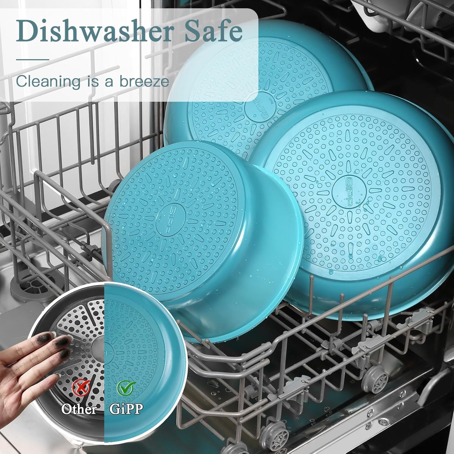 GiPP 11Pcs Pots and Pans Set with Detachable Handle, Pans Set with Ceramic Non-Stick Coating, Induction Stackable Cooking Pots Set, Mobile Cookware Set Ovenproof Safe, Blue Gradient - Image 6