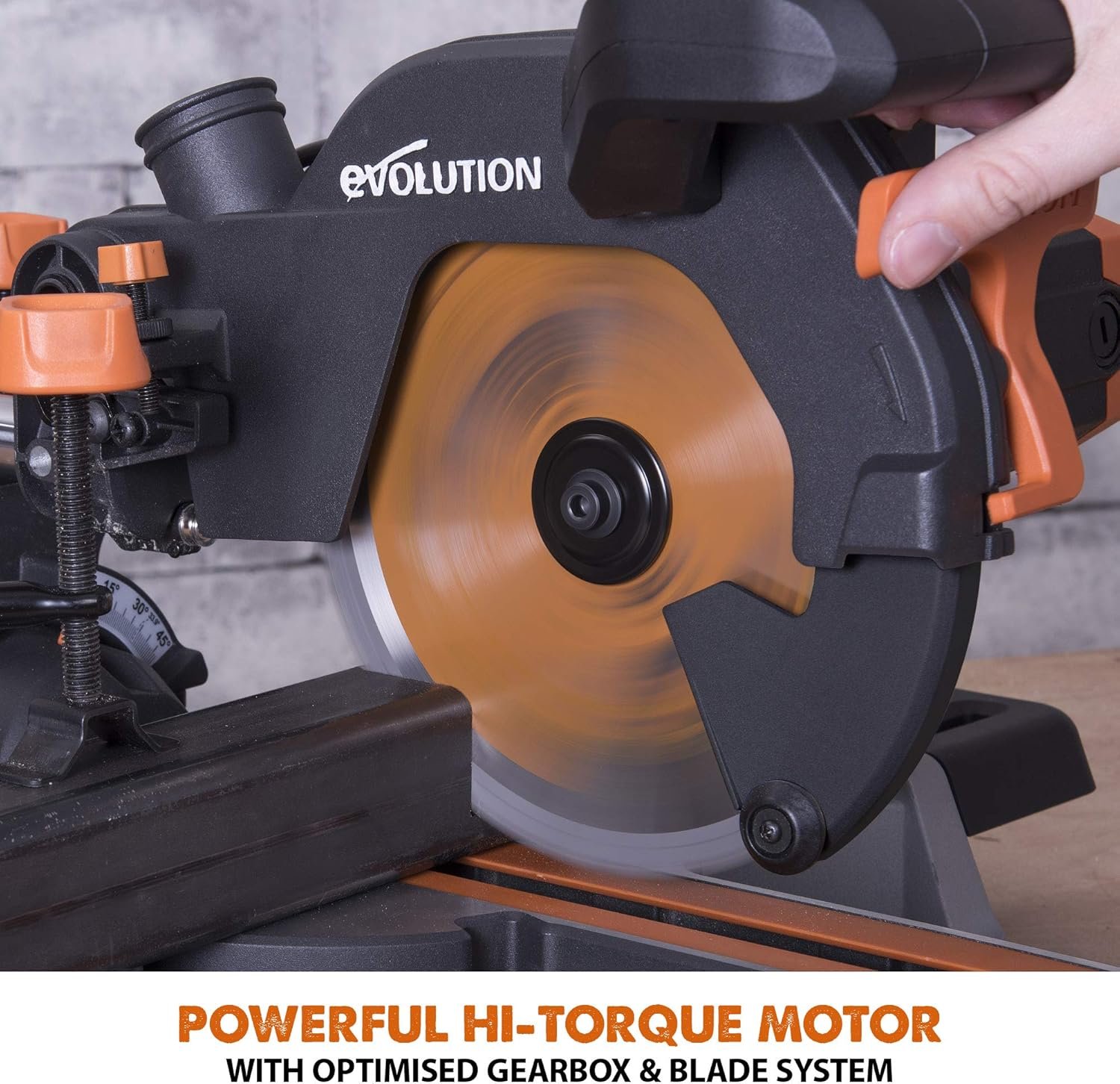 Evolution Power Tools R210SMS+ Sliding Mitre Saw With Multi-Material Cutting, Cuts Wood, Metal, Plastic & More, 45° Bevel, 50° Mitre, 230mm Slide, 1500 W (230 V) - Image 8