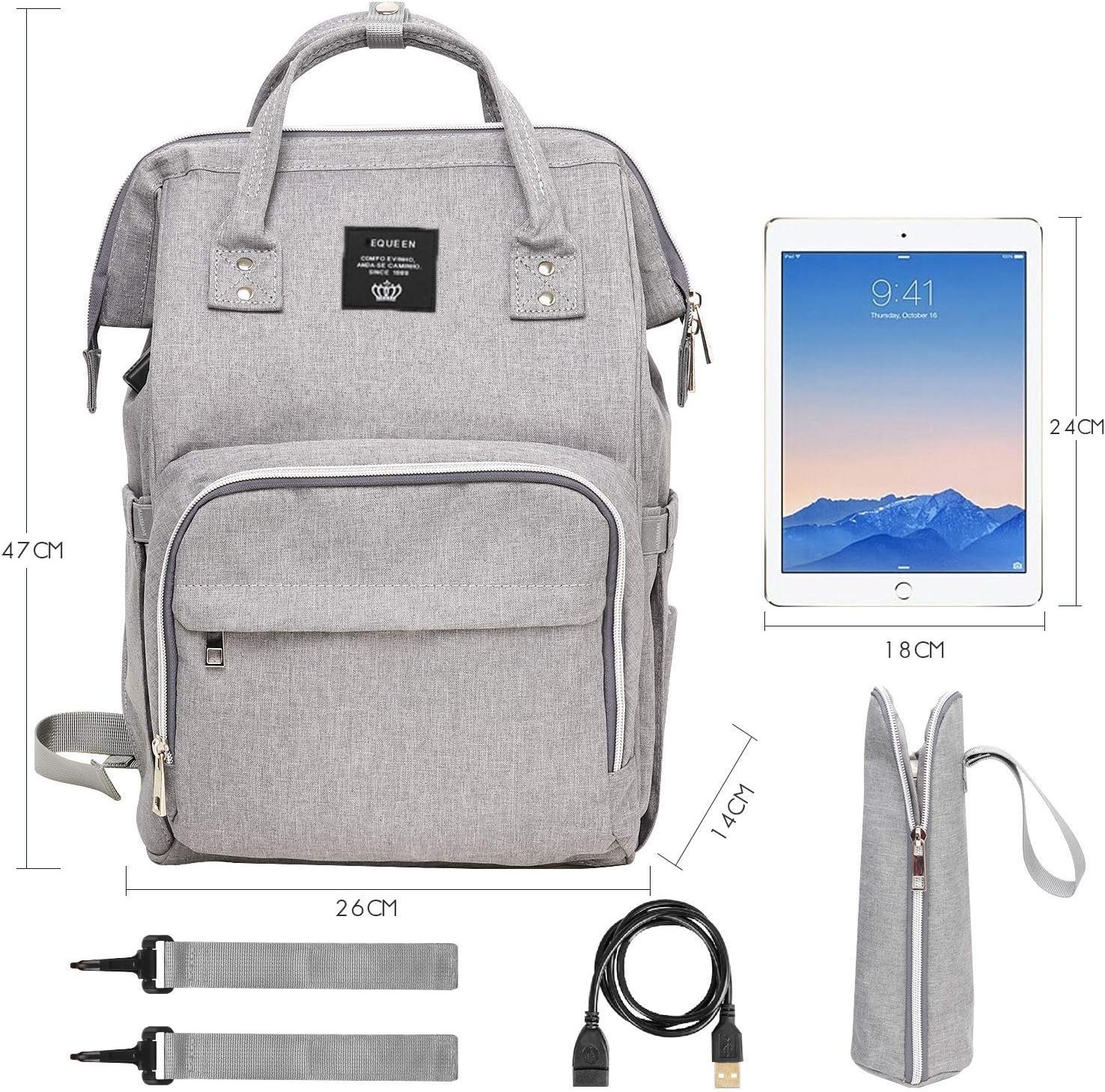 Baby Diaper Bag Backpack, Multi-Function Waterproof Maternity Nappy Bags with USB Port for Mom & Dad, Large Capacity (Grey) - Image 4